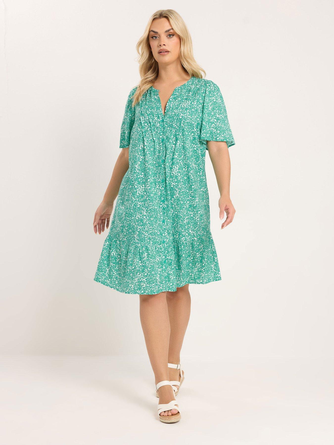 yours-curve-notchneck-smock-dress-greenfront