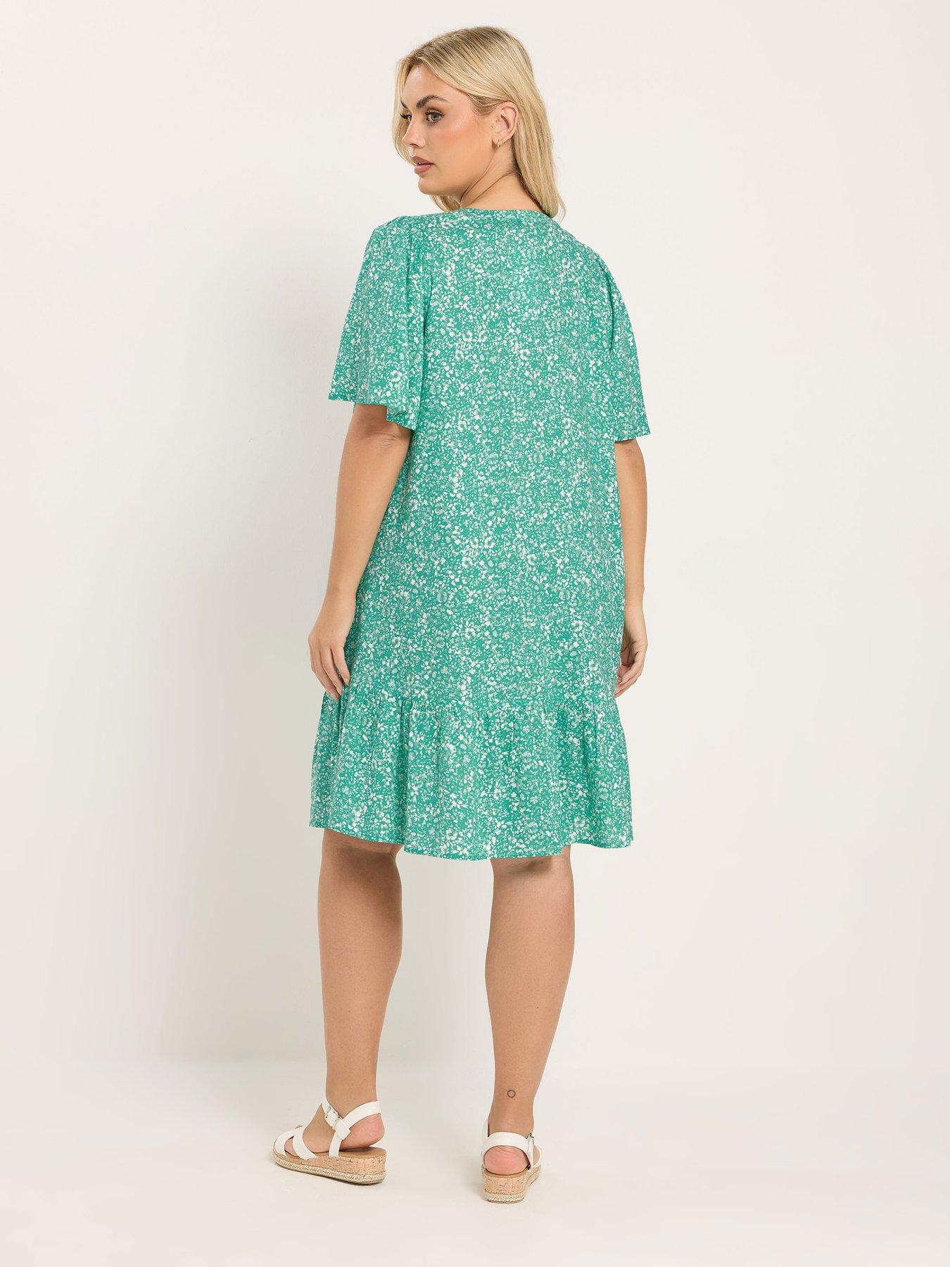 yours-curve-notchneck-smock-dress-greenstillFront