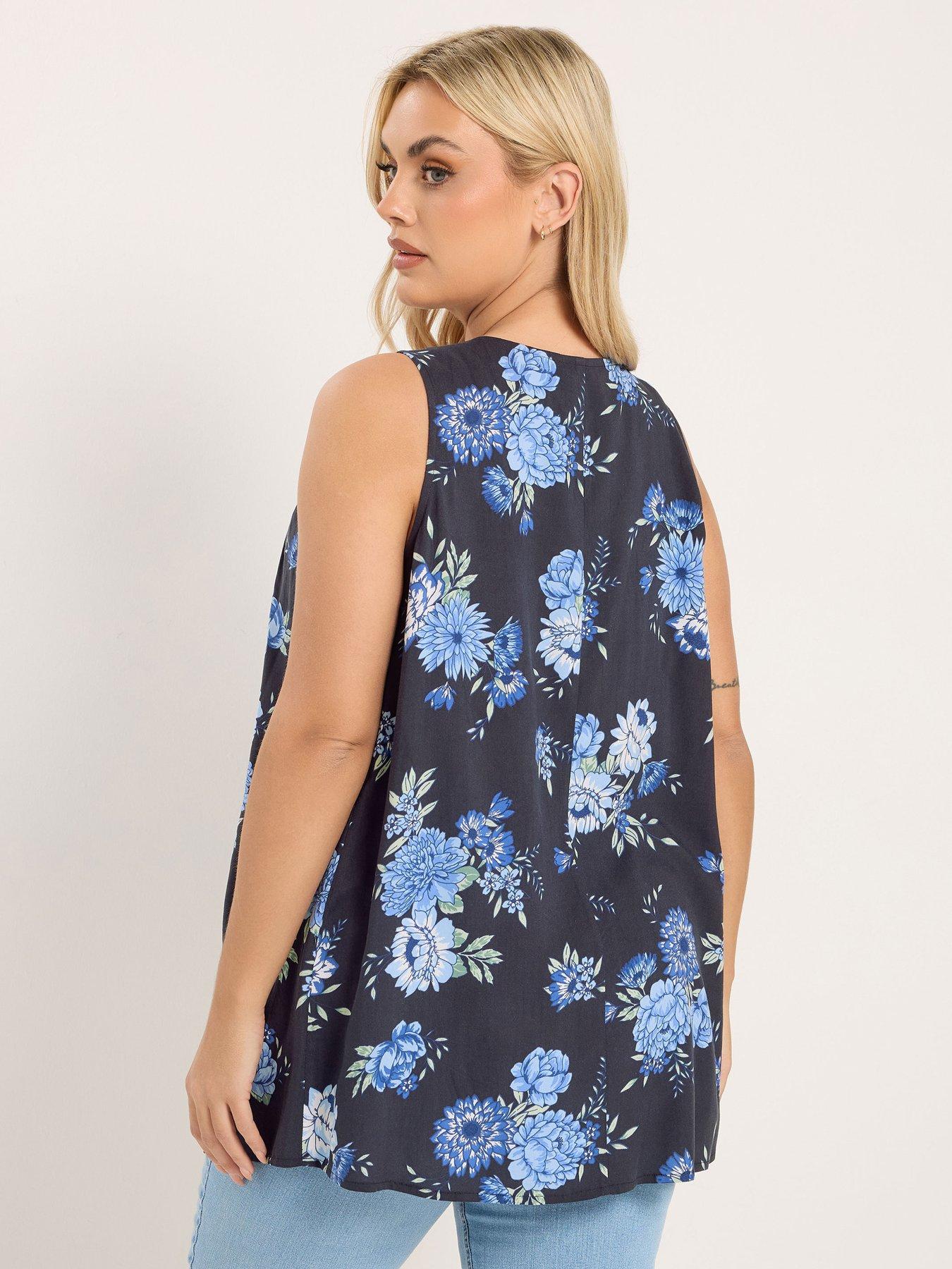 yours-curve-v-neck-floral-print-cami-bluestillFront