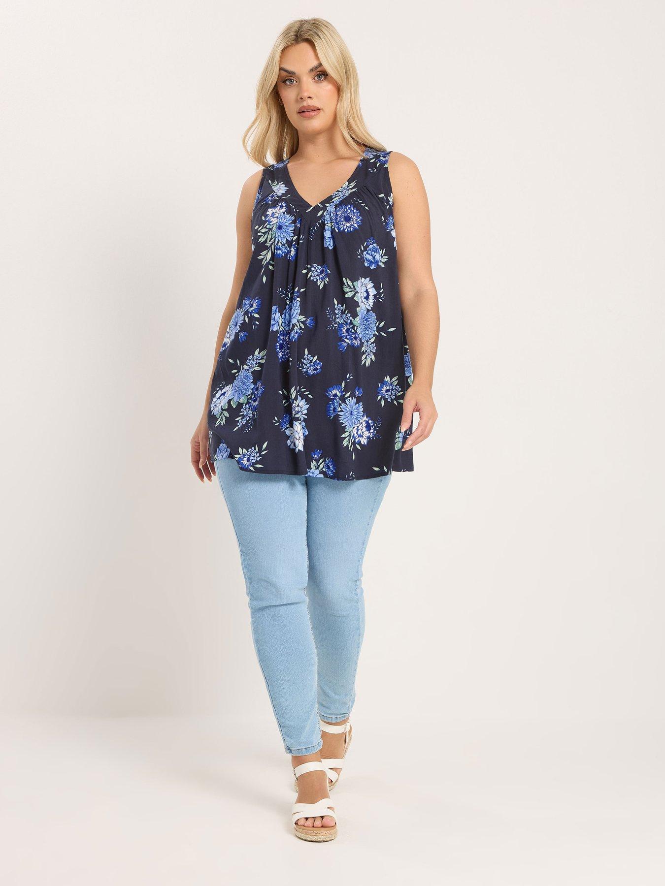 Image 3 of 5 of Yours Curve V-Neck Floral Print Cami - Blue
