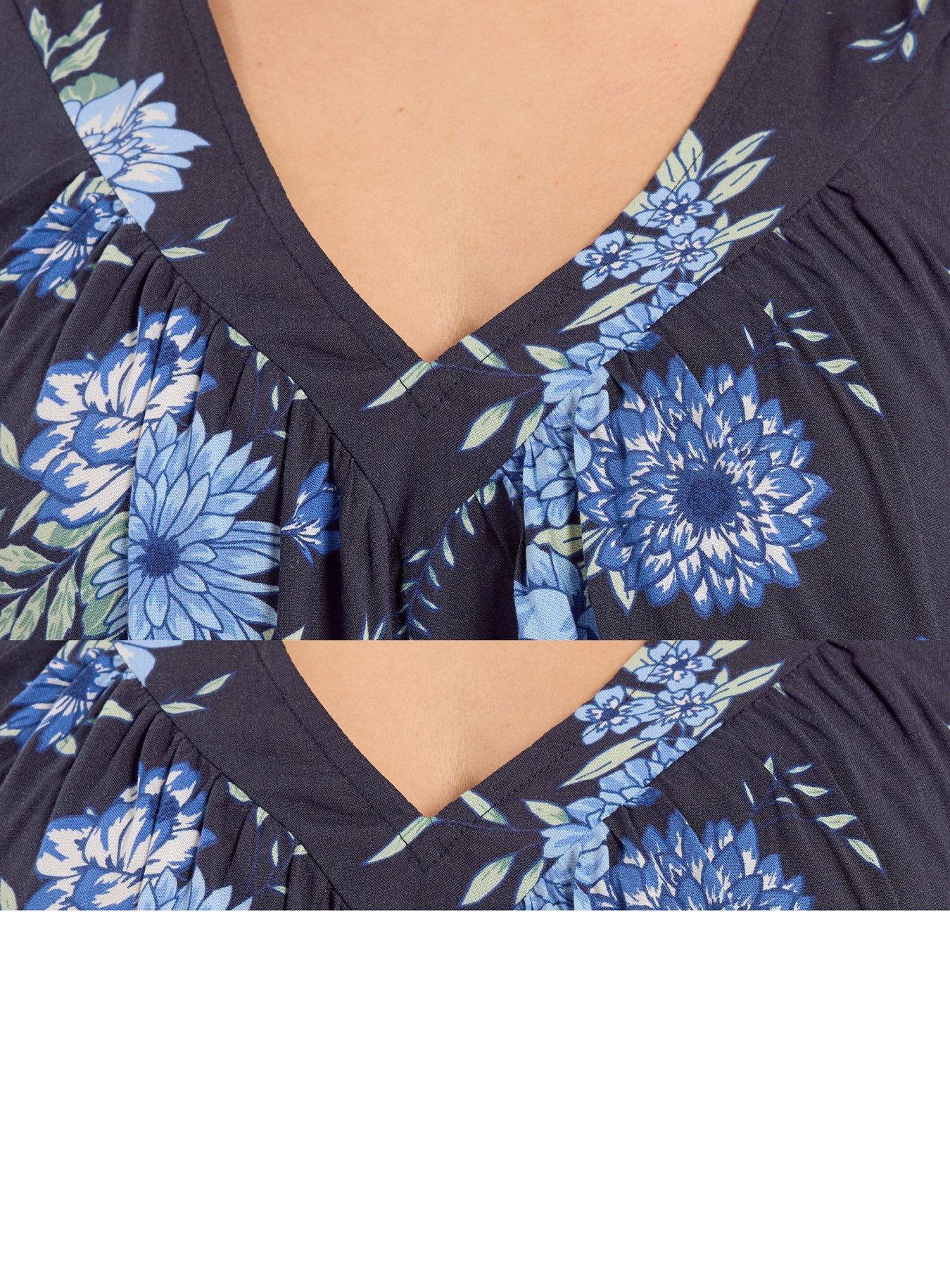 Image 4 of 5 of Yours Curve V-Neck Floral Print Cami - Blue
