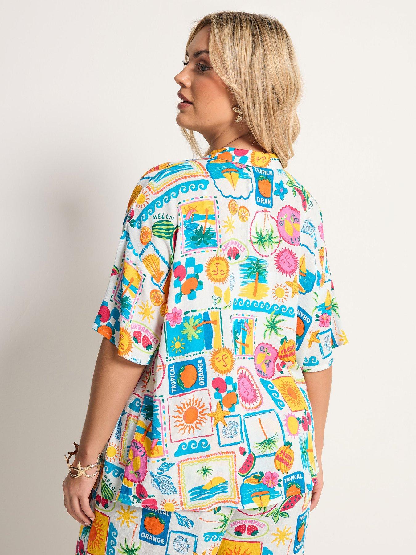 yours-curve-short-sleeve-printed-crinkle-shirtstillFront