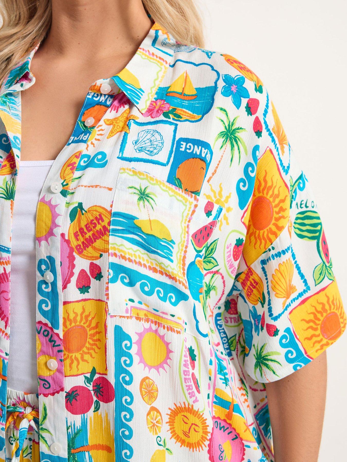yours-curve-short-sleeve-printed-crinkle-shirtoutfit