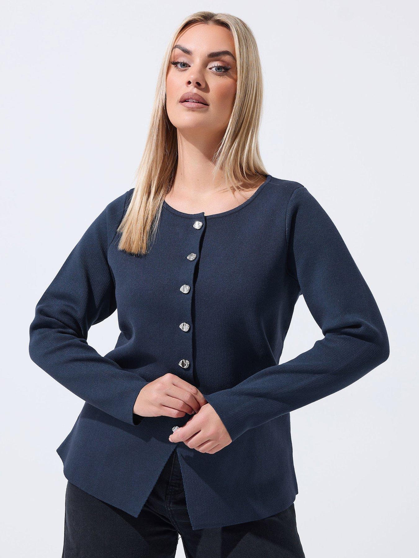 yours-curve-long-sleeve-button-knit-top-bluefront