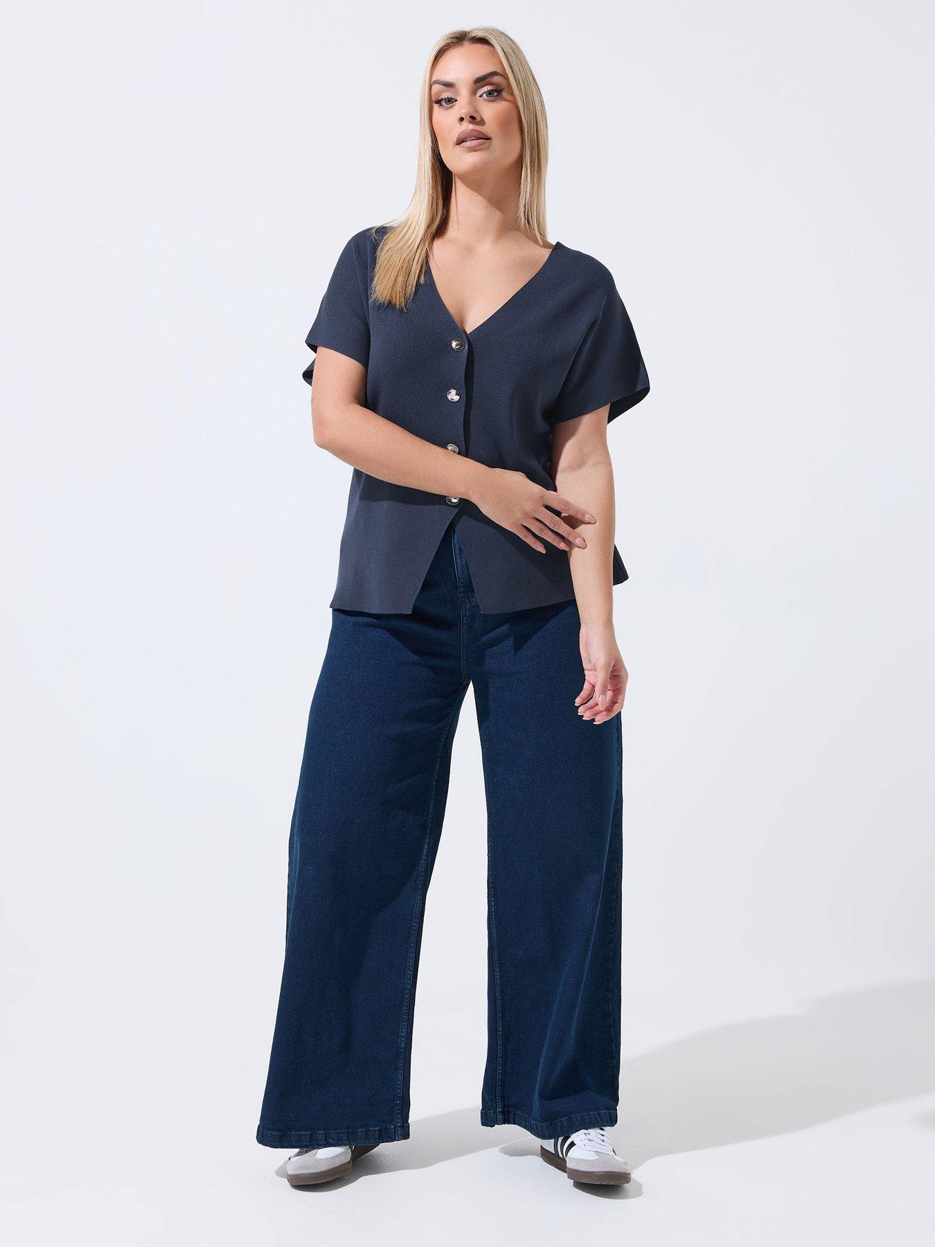 yours-curve-short-sleeve-knitted-top-blueback