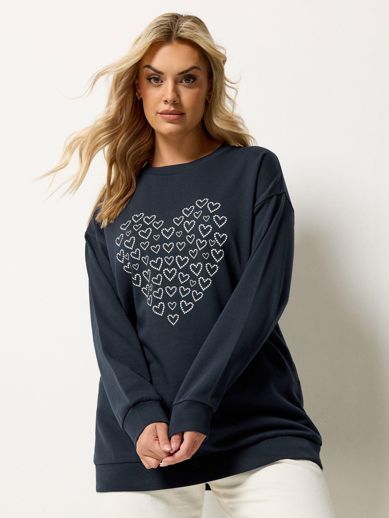 Image 1 of 5 of Yours Curve Foil Heart Sweatshirt - Blue
