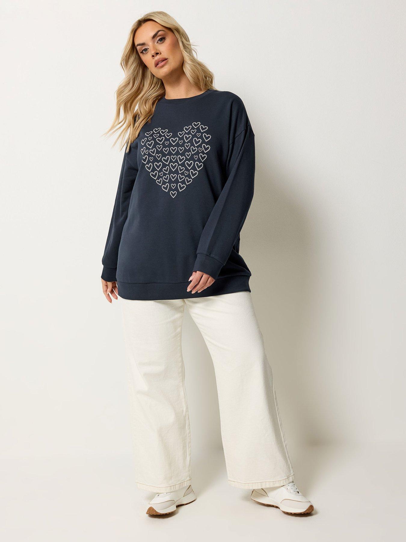 Image 3 of 5 of Yours Curve Foil Heart Sweatshirt - Blue