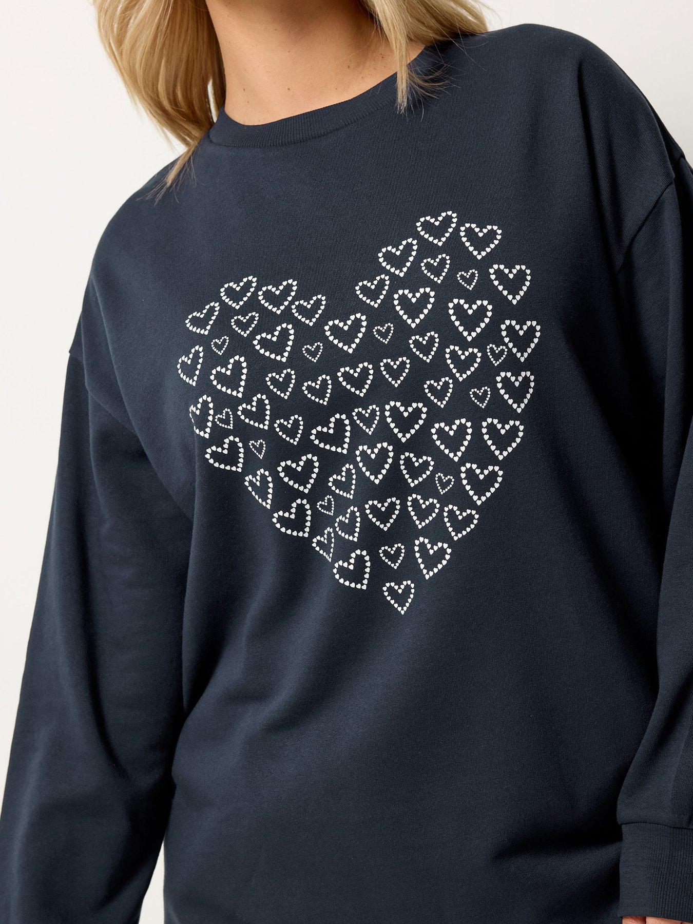 Image 4 of 5 of Yours Curve Foil Heart Sweatshirt - Blue