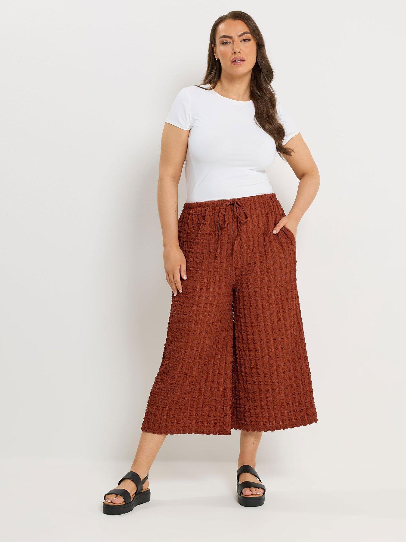 yours-curve-bubble-textured-wide-leg-crops-orangeback
