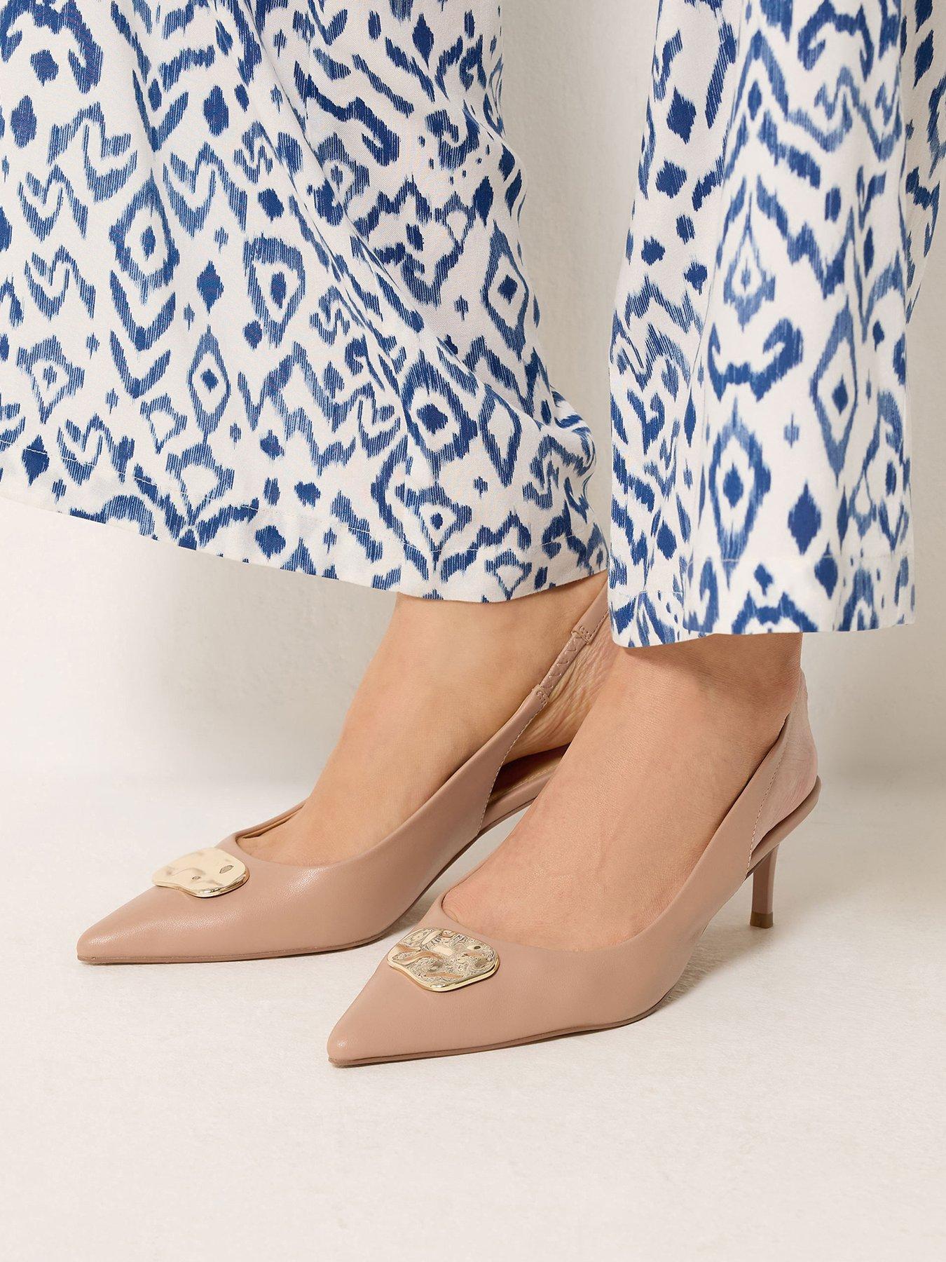 Long Tall Sally Tall Hammered Trim Sling Back Court Heel