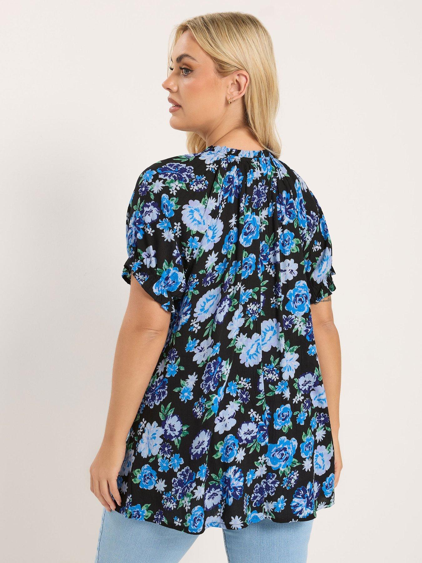 yours-curve-gypsy-crinkle-notch-neck-top-bluestillFront