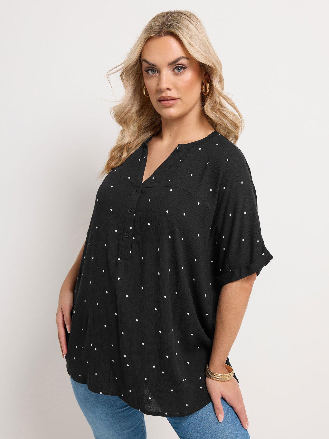 Yours Curve Gypsy Printed Crinkle Notchneck Top - Black