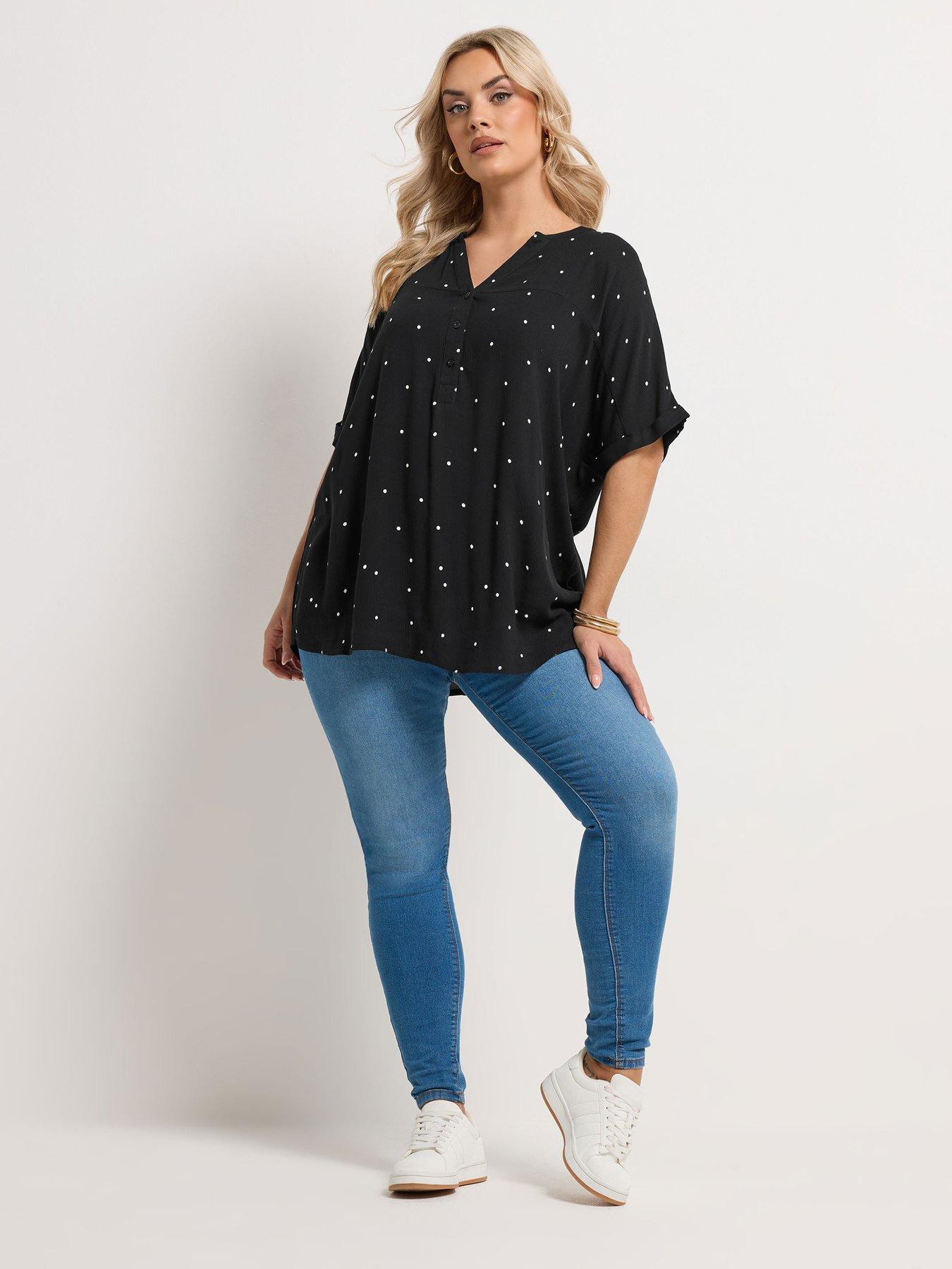 Image 3 of 5 of Yours Curve Gypsy Printed Crinkle Notchneck Top - Black