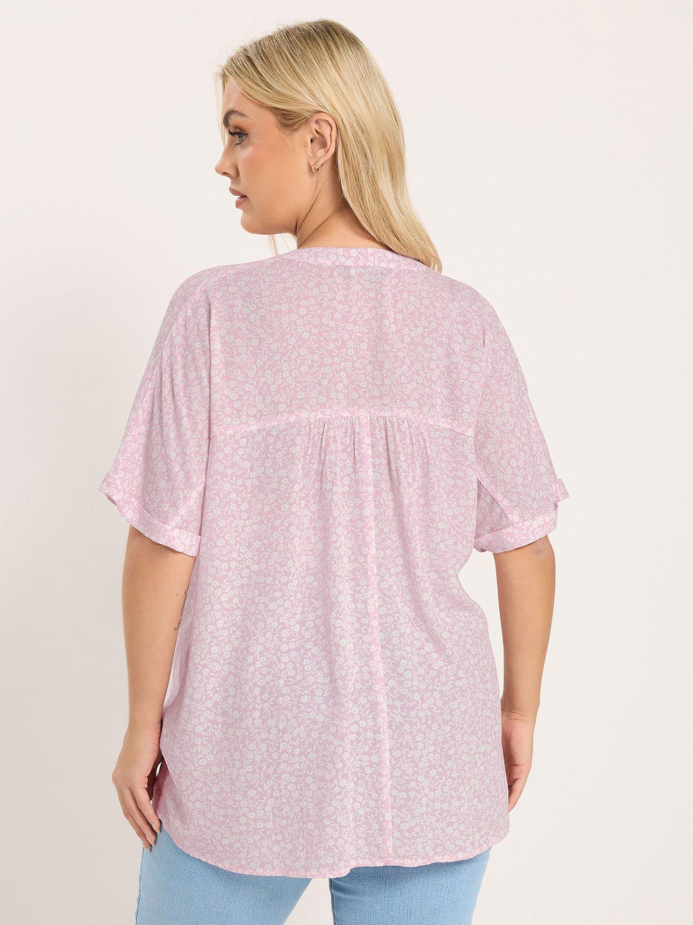 Image 2 of 6 of Yours Curve Gypsy Printed Crinkle Notchneck Top - Pink