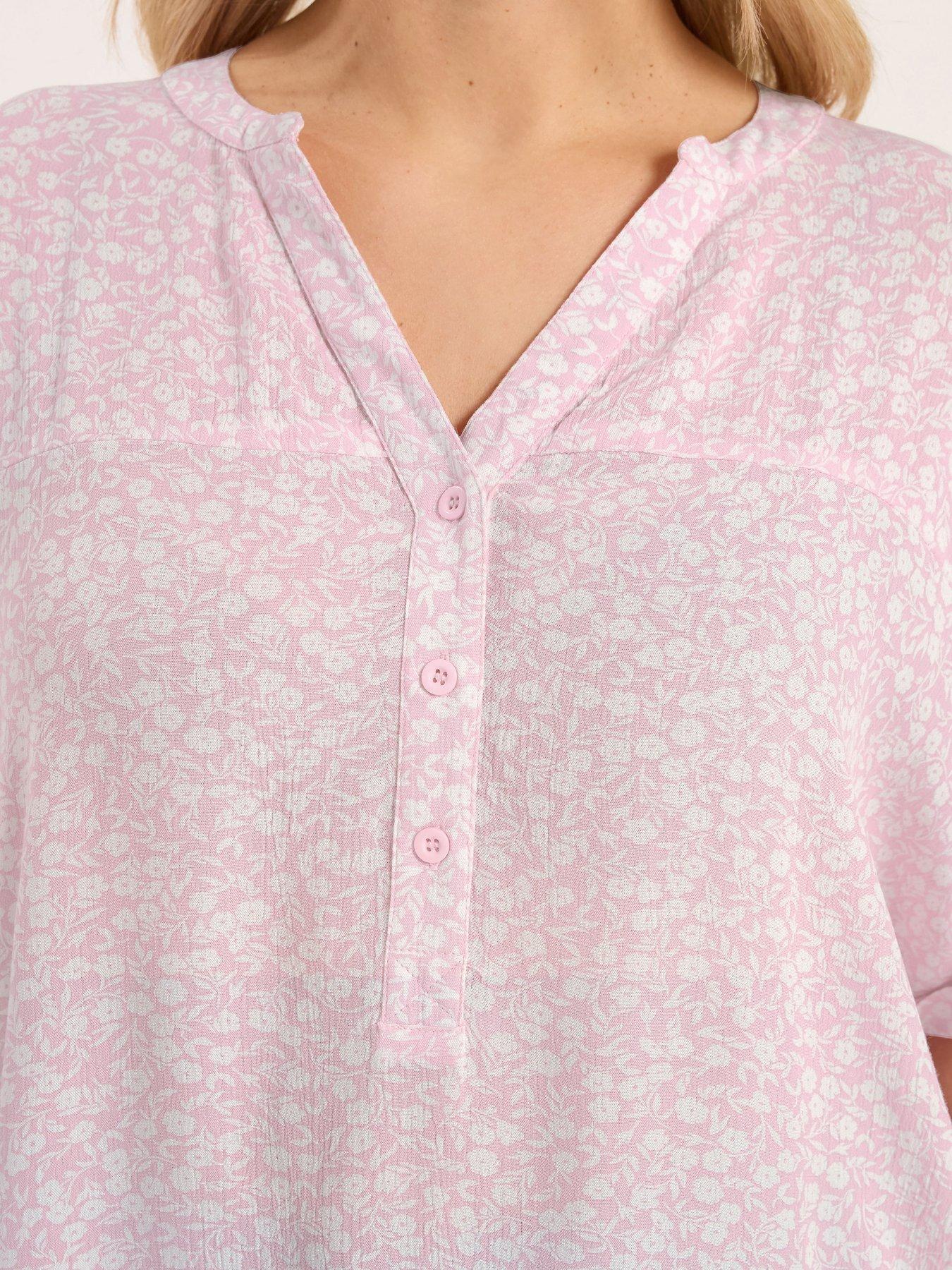 Image 5 of 6 of Yours Curve Gypsy Printed Crinkle Notchneck Top - Pink