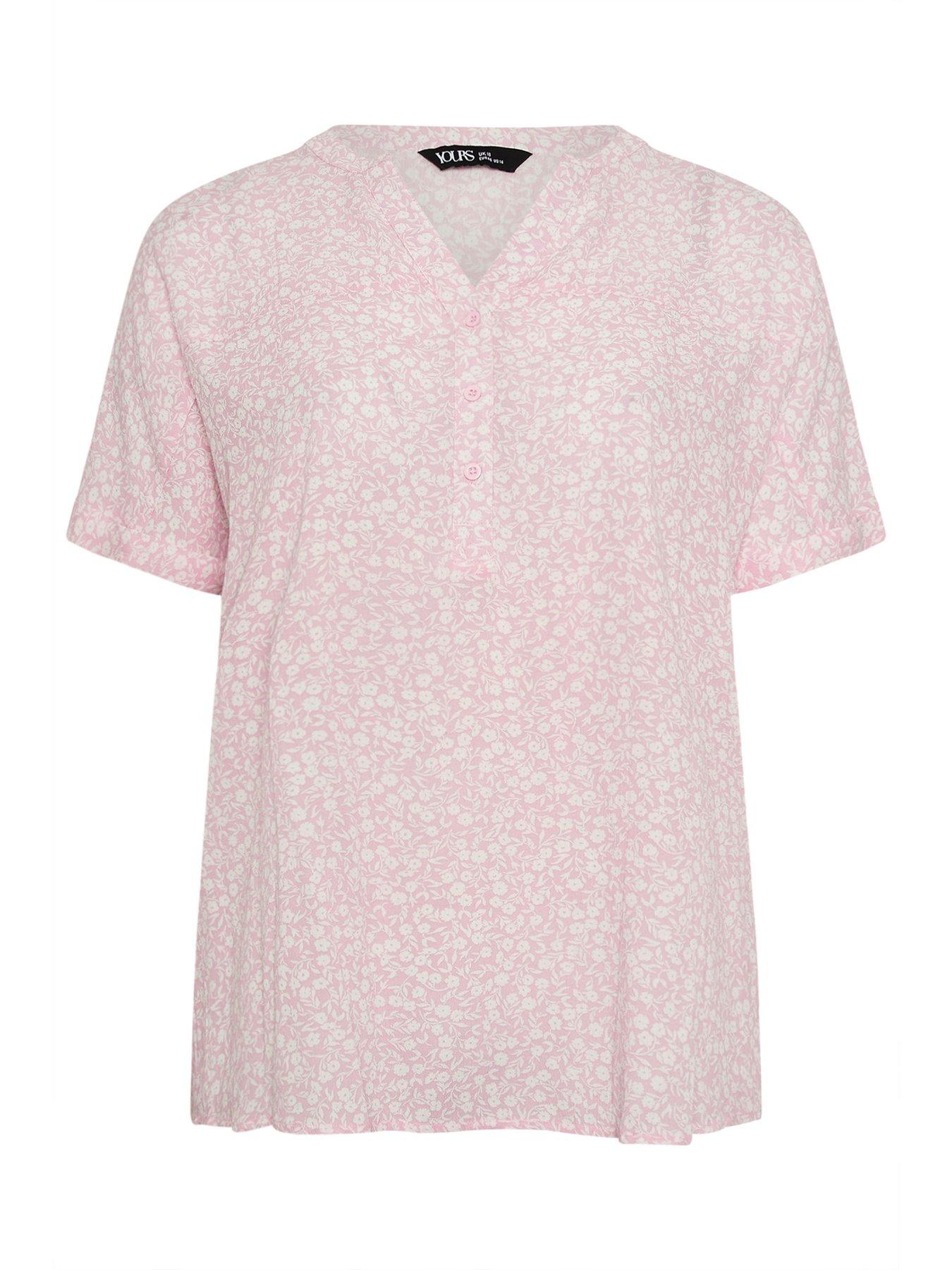 Image 6 of 6 of Yours Curve Gypsy Printed Crinkle Notchneck Top - Pink