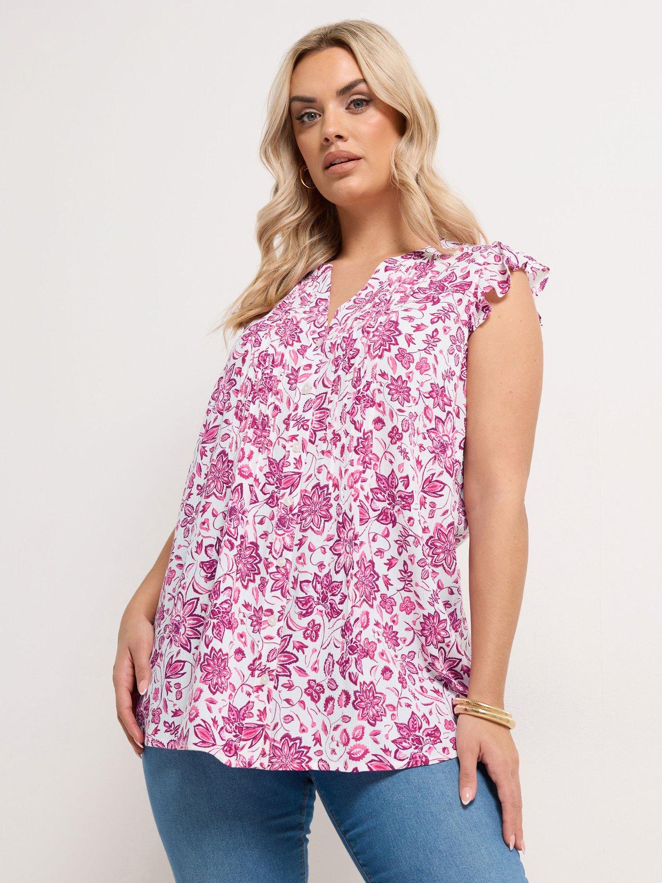 Image 1 of 5 of Yours Curve Sleeveless Pintuck Blouse - Pink