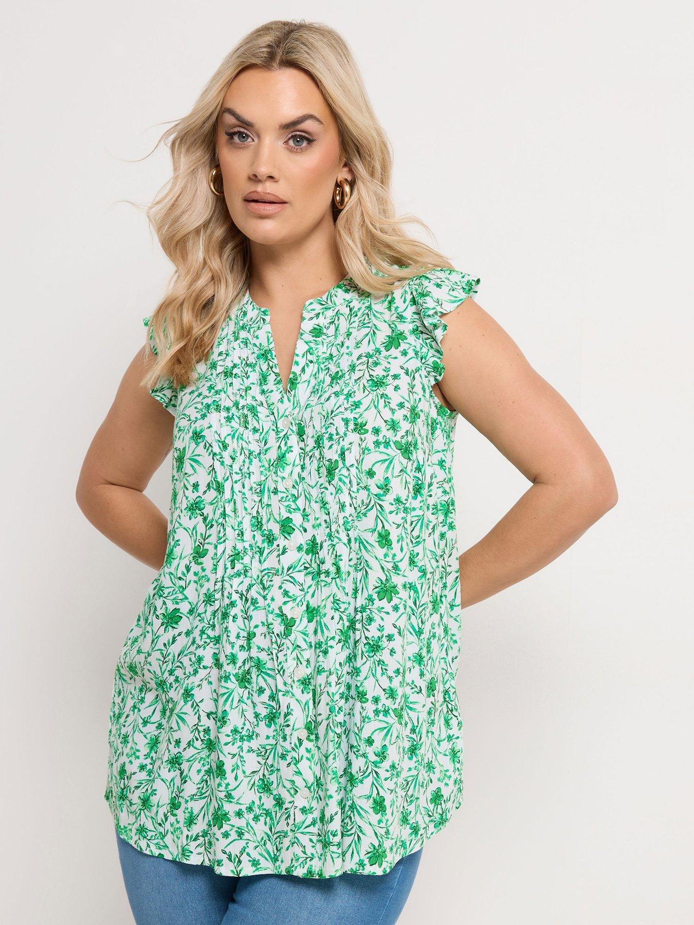 yours-curve-sleeveless-pintuck-blouse-greenfront