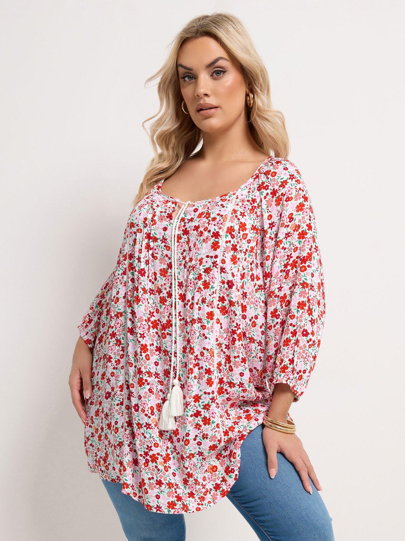 Yours Curve Long Sleeve Ditsy Print Gypsy Top