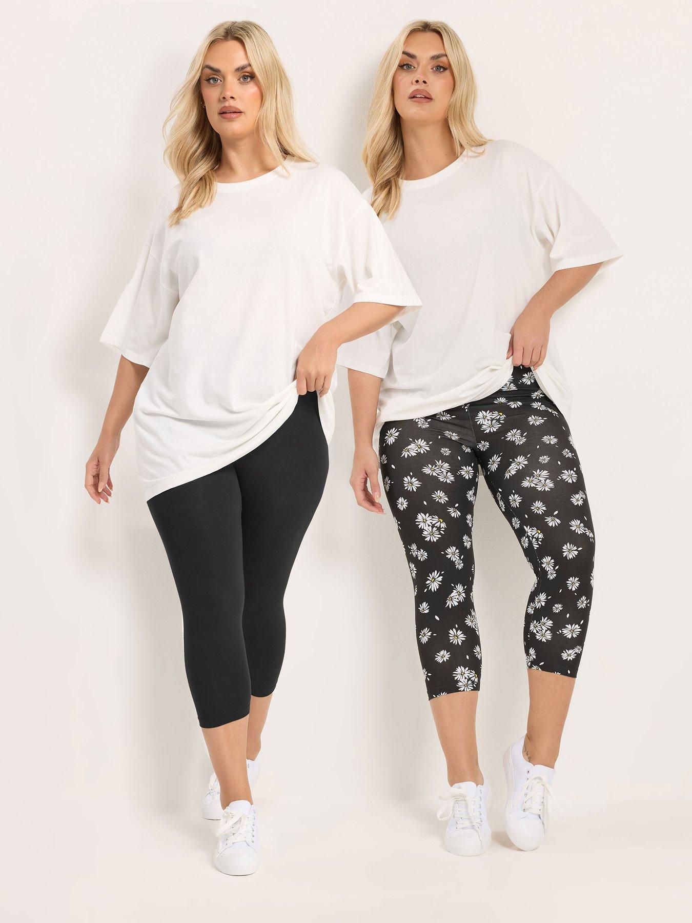 yours-curve-2-pack-daisy-print-cropped-leggings-black