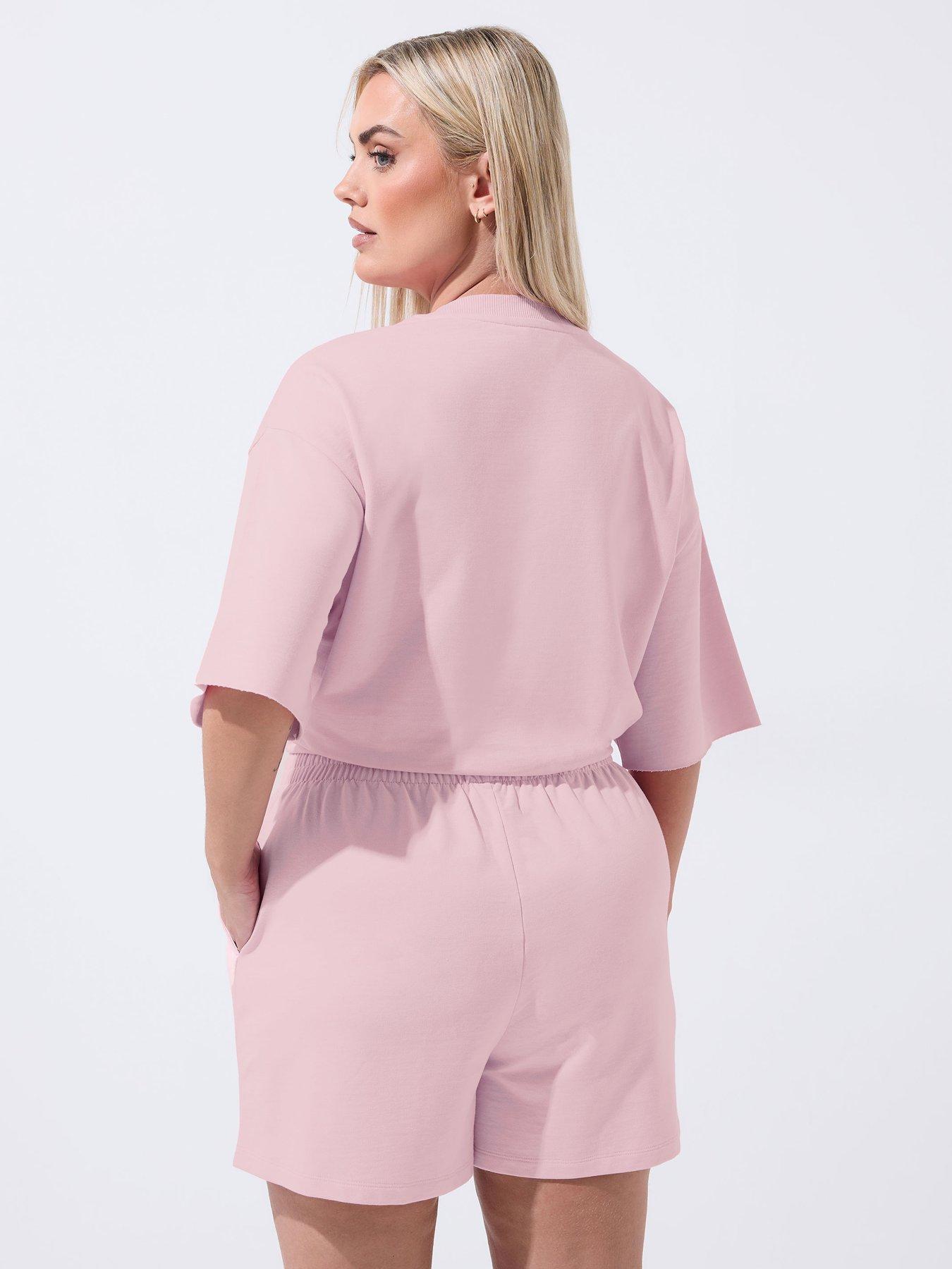 Image 2 of 5 of Yours Curve Loopback Short Sleeve Sweatshirt - Pink