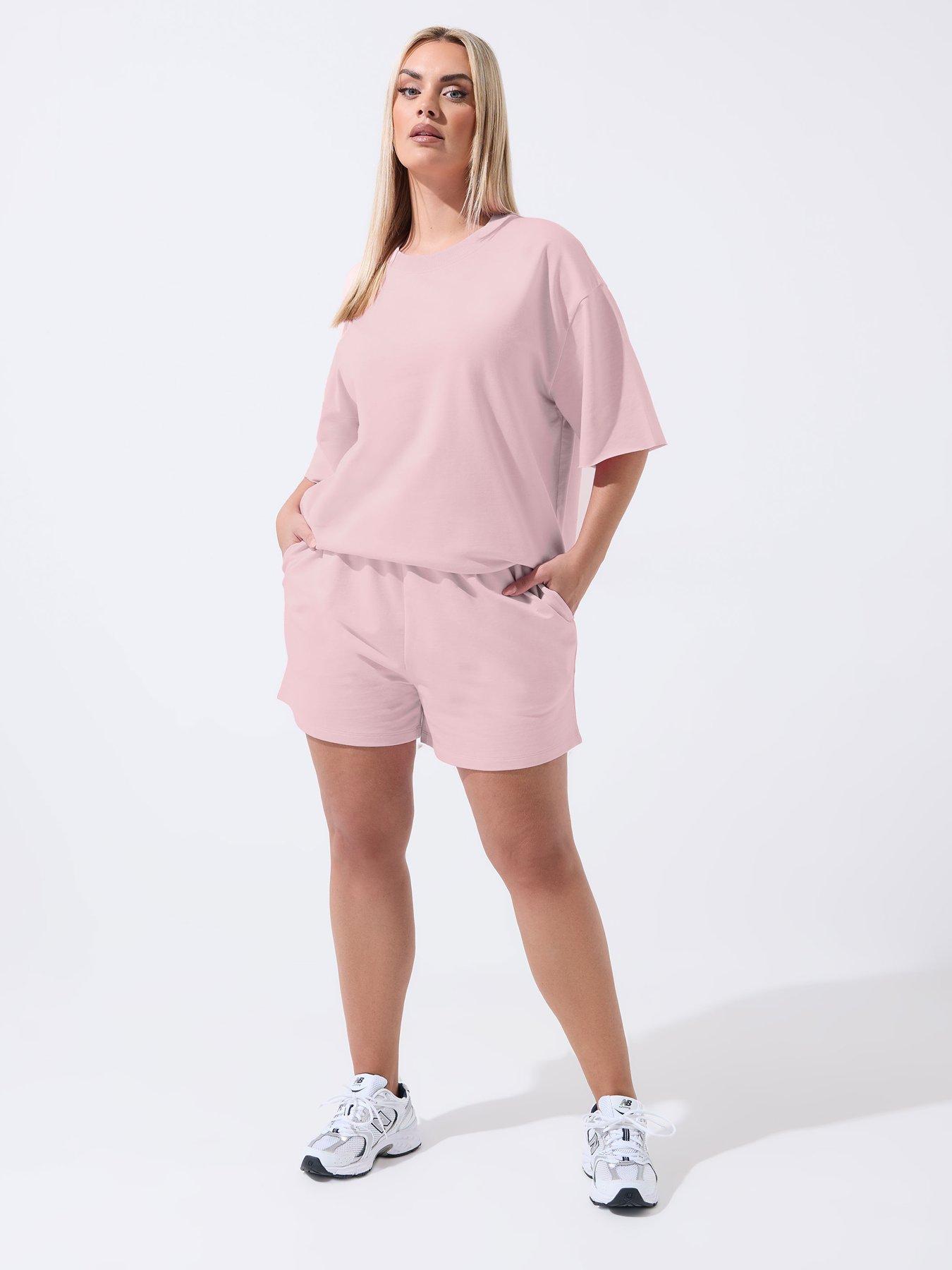 Image 3 of 5 of Yours Curve Loopback Short Sleeve Sweatshirt - Pink