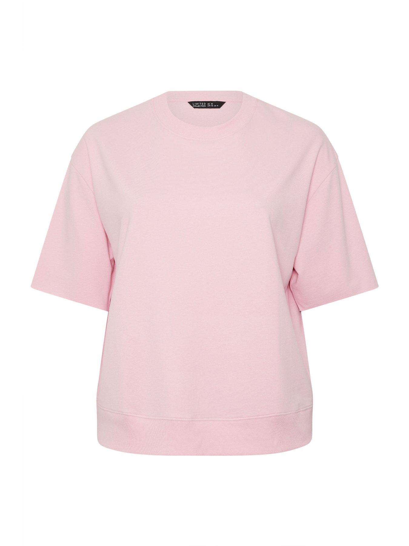 Image 5 of 5 of Yours Curve Loopback Short Sleeve Sweatshirt - Pink