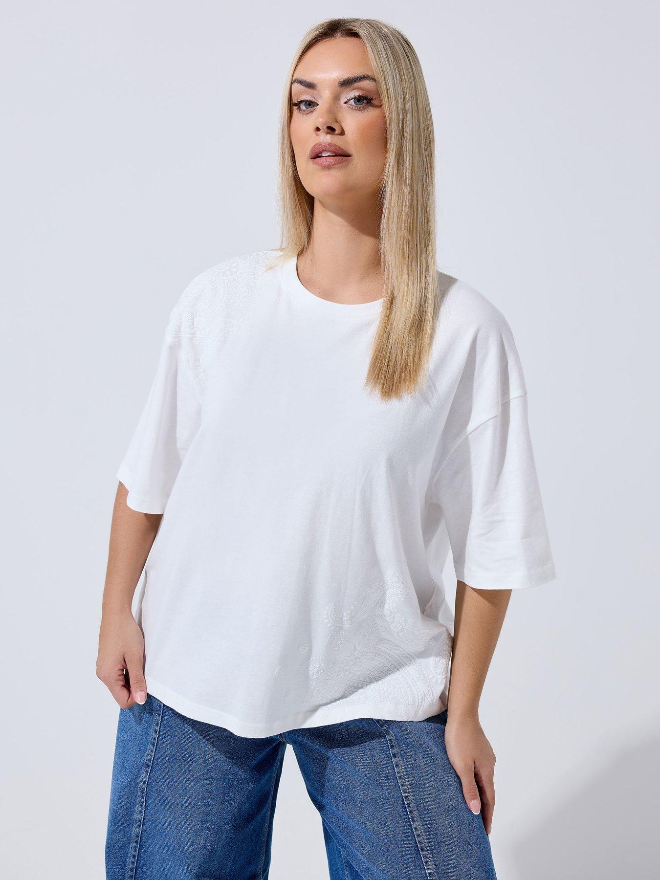 Image 1 of 5 of Yours Curve Floral Print T-Shirt - White