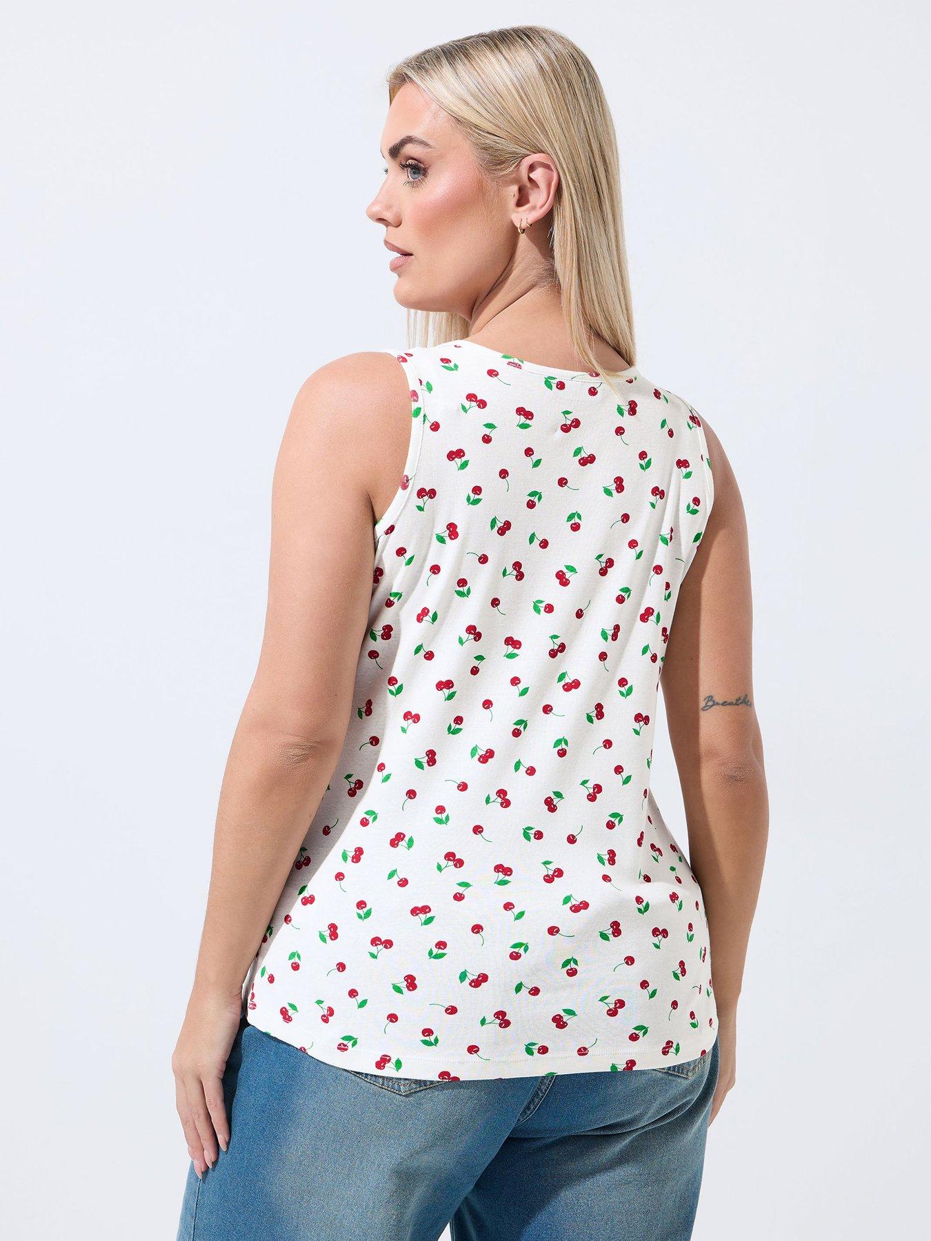 Image 2 of 4 of Yours Curve Cherry Ribbed Vest - White