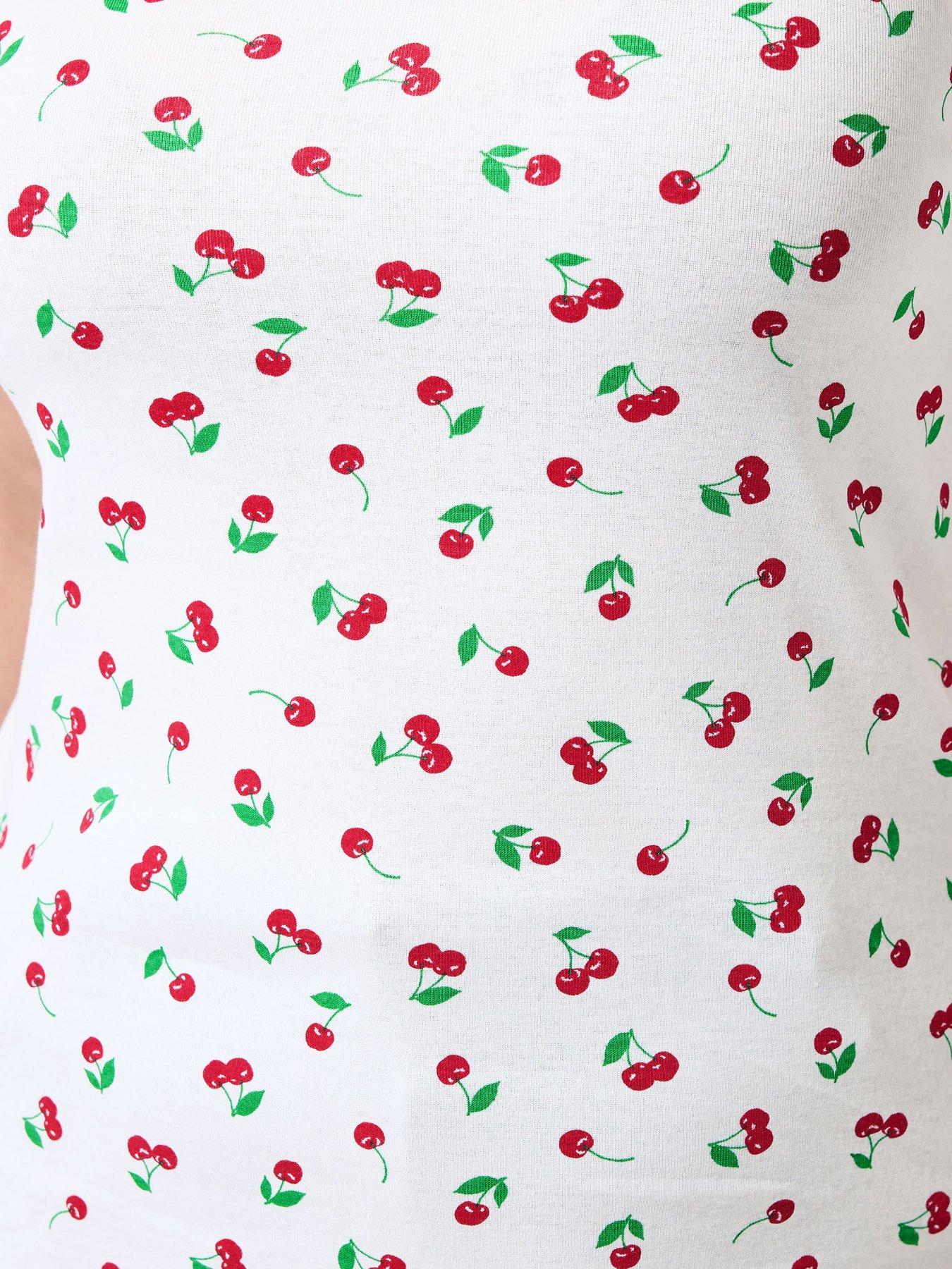 Image 4 of 4 of Yours Curve Cherry Ribbed Vest - White