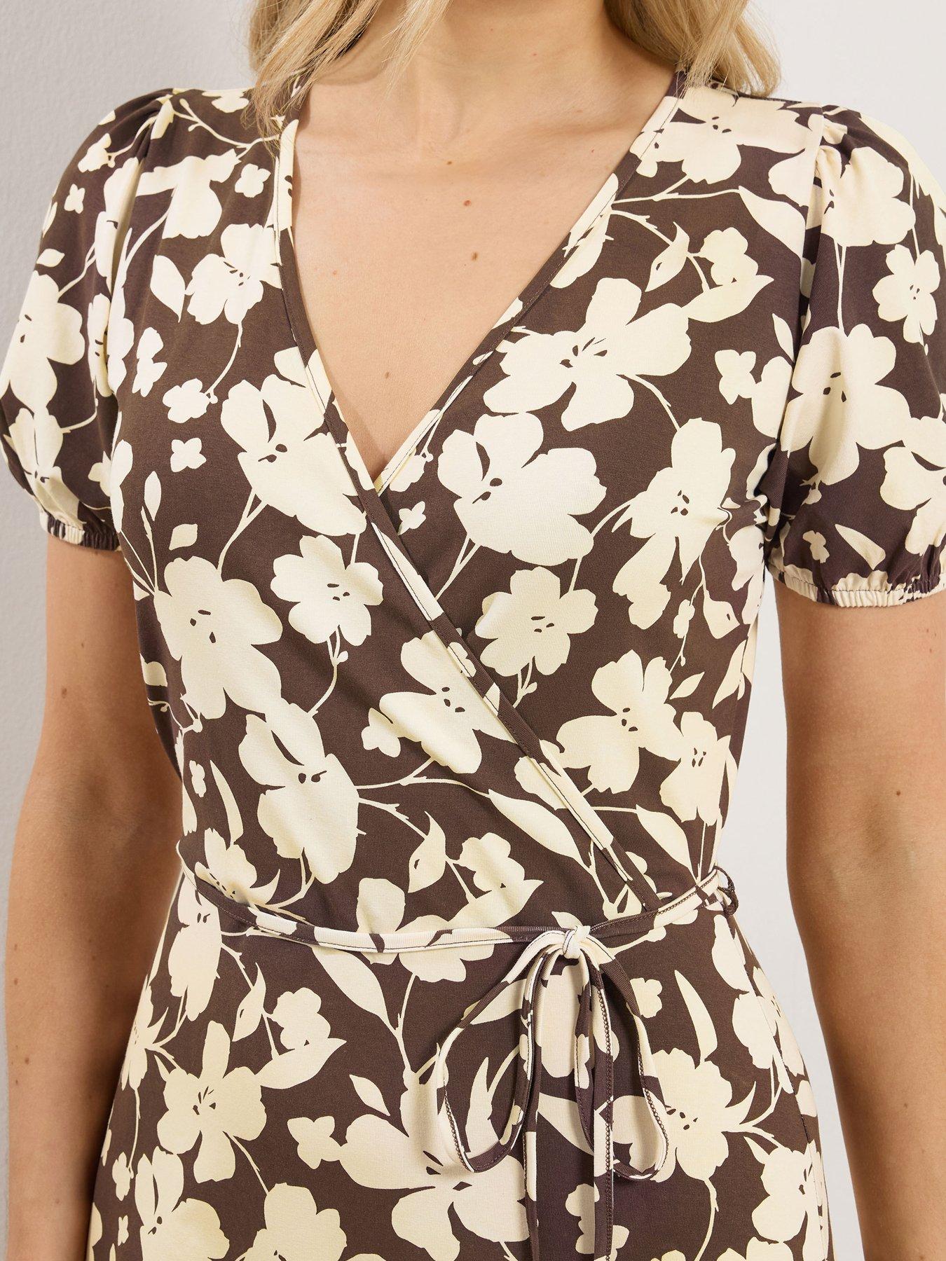 Image 4 of 5 of Long Tall Sally Floral Wrap Maxi Dress - Brown
