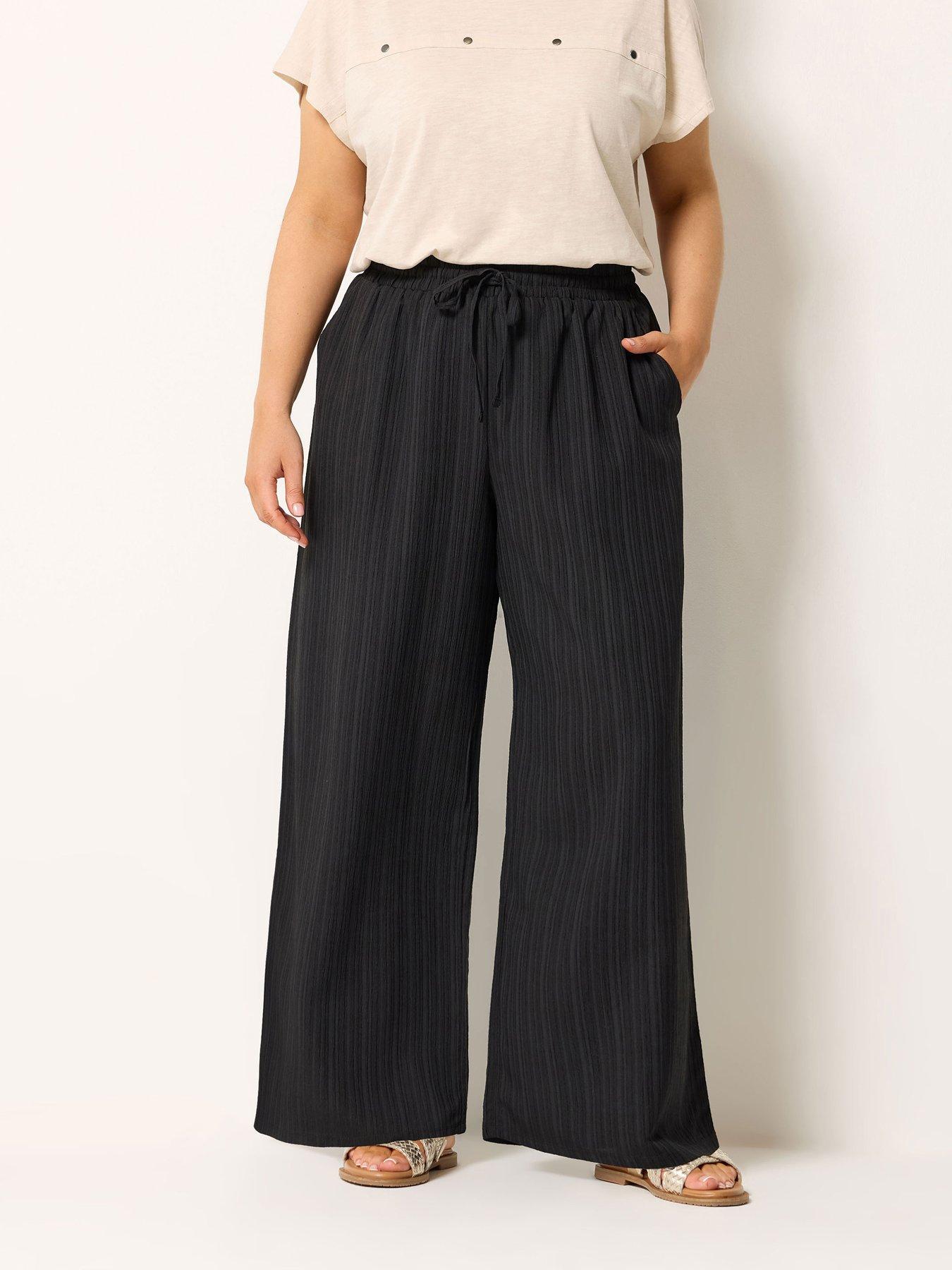 Yours Curve Textured Woven Wide Leg Trousers 28" - Black