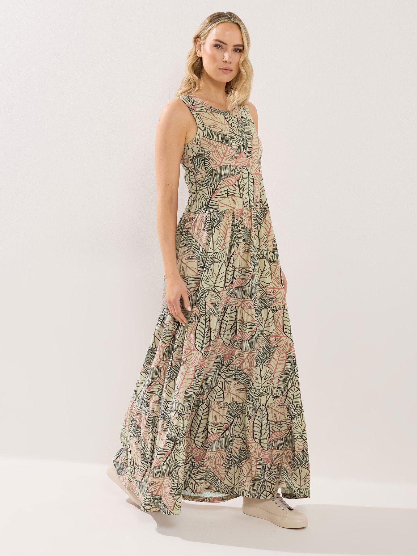 Long Tall Sally Leaf Print Sleeveless Maxi Dress - Cream