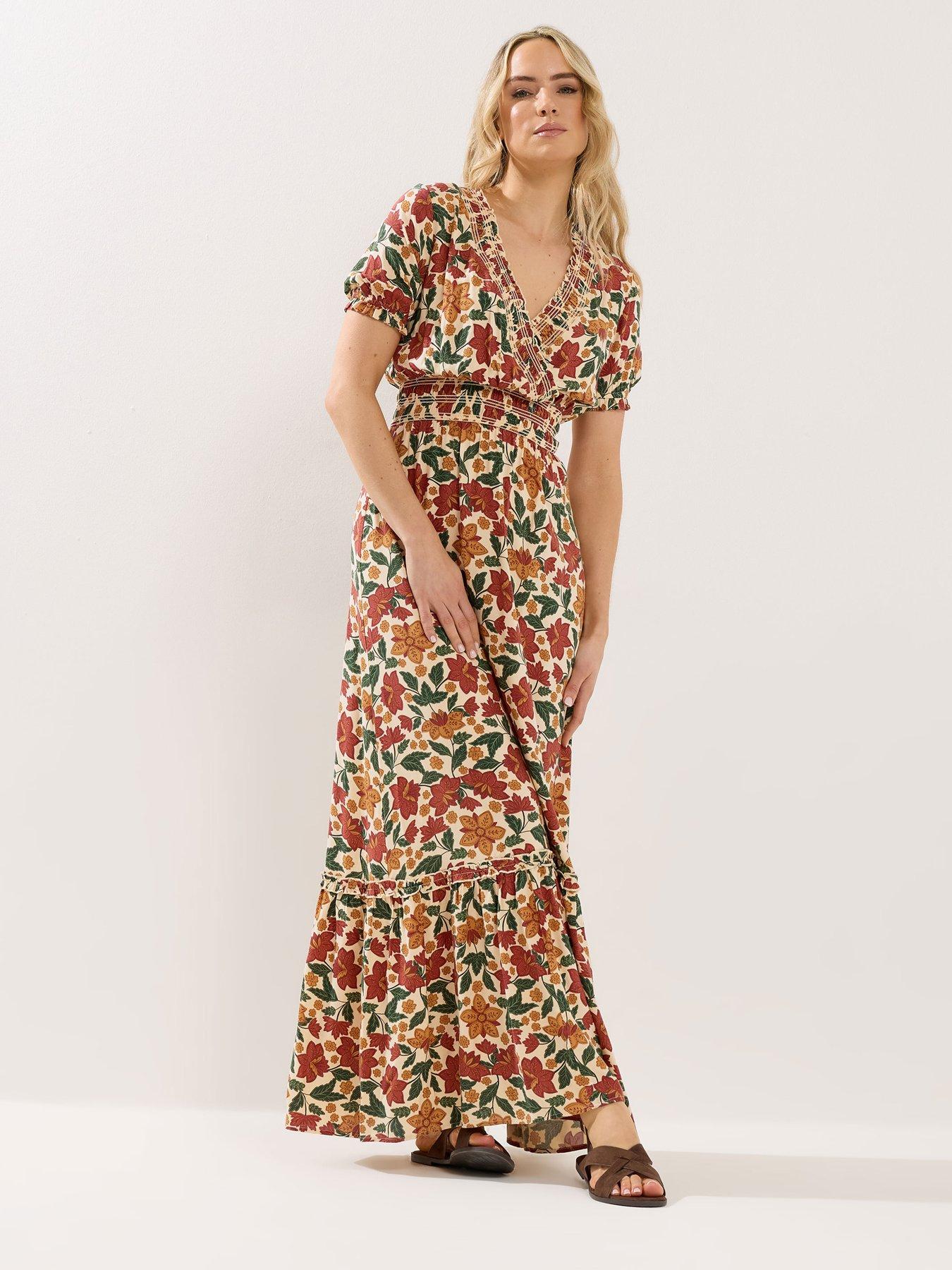 Long Tall Sally Floral Shirred Maxi Dress - Orange