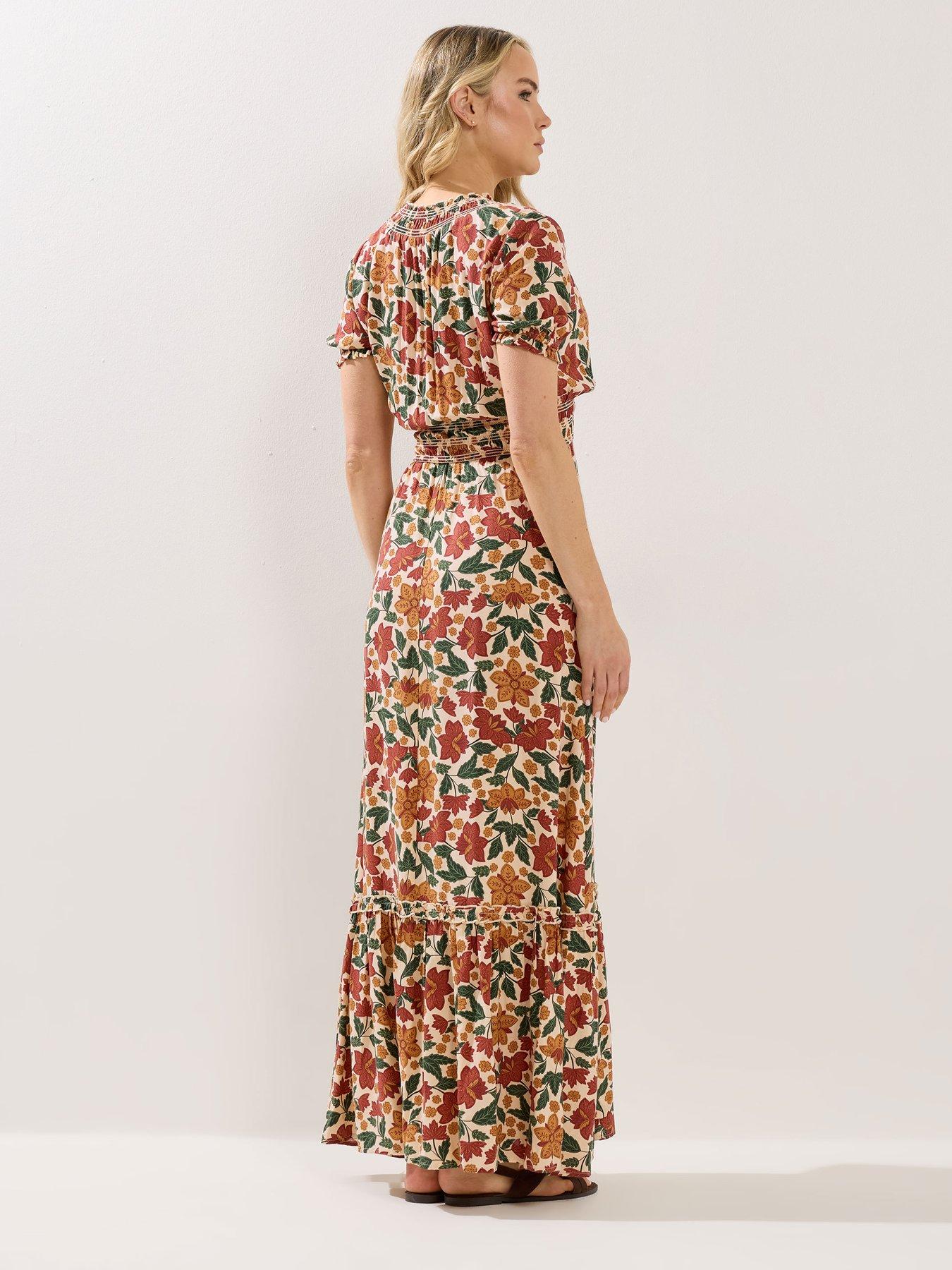 Image 2 of 5 of Long Tall Sally Floral Shirred Maxi Dress - Orange