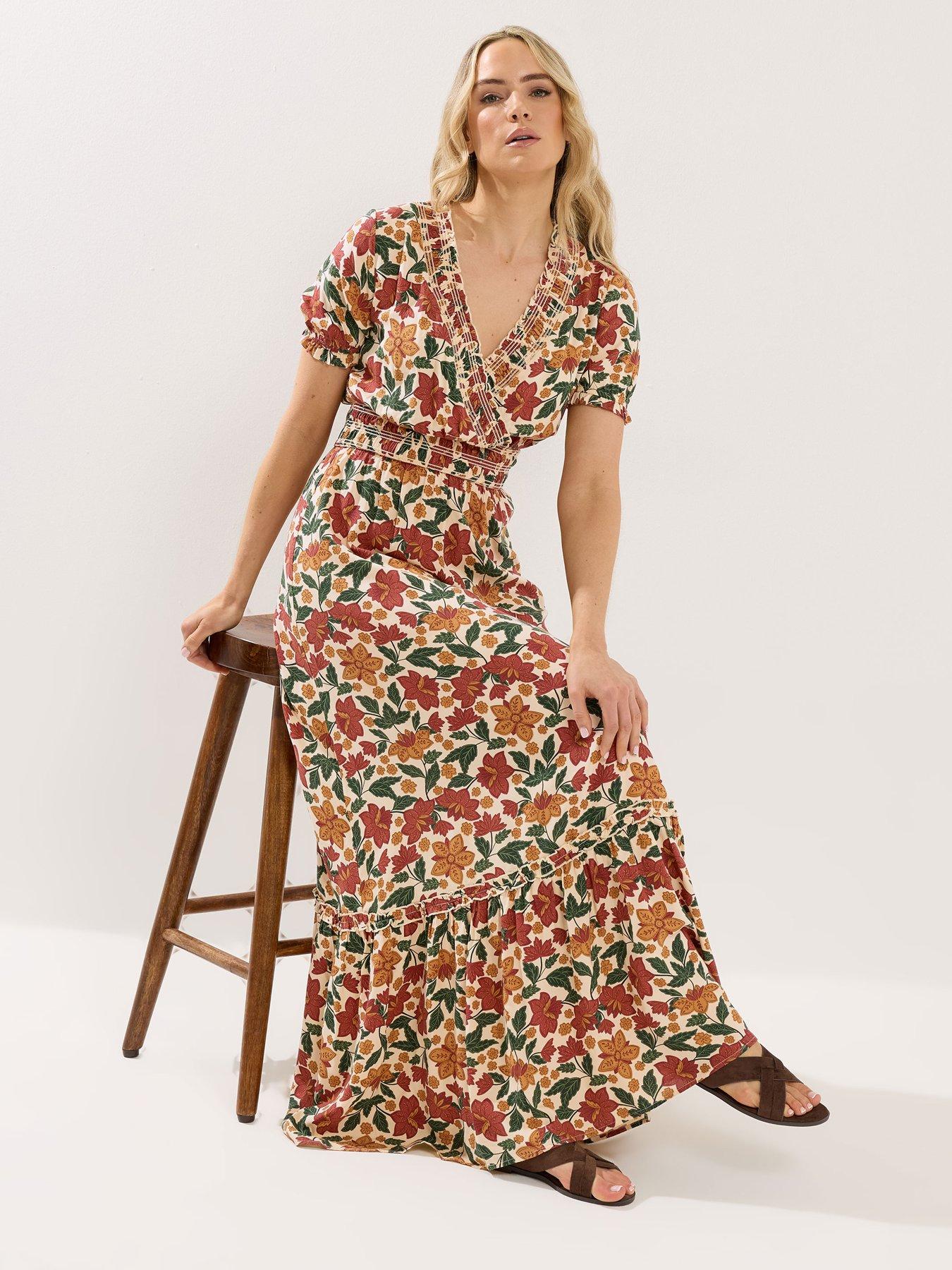 Image 3 of 5 of Long Tall Sally Floral Shirred Maxi Dress - Orange