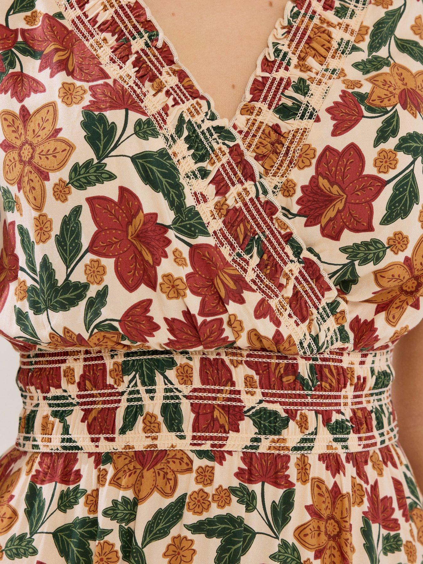 Image 4 of 5 of Long Tall Sally Floral Shirred Maxi Dress - Orange
