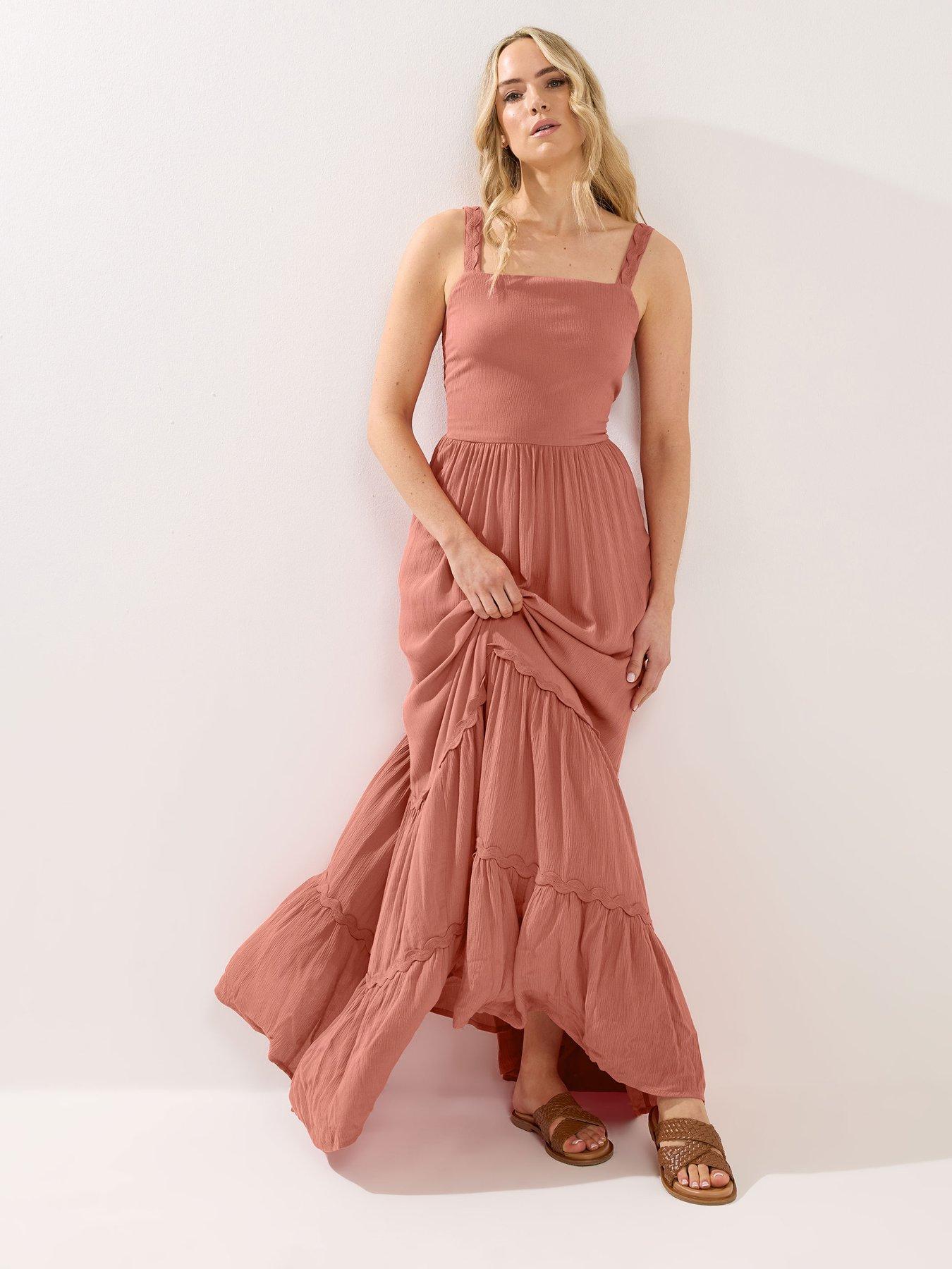 Long Tall Sally Strappy Ric-Rac Textured Maxi Dress - Pink