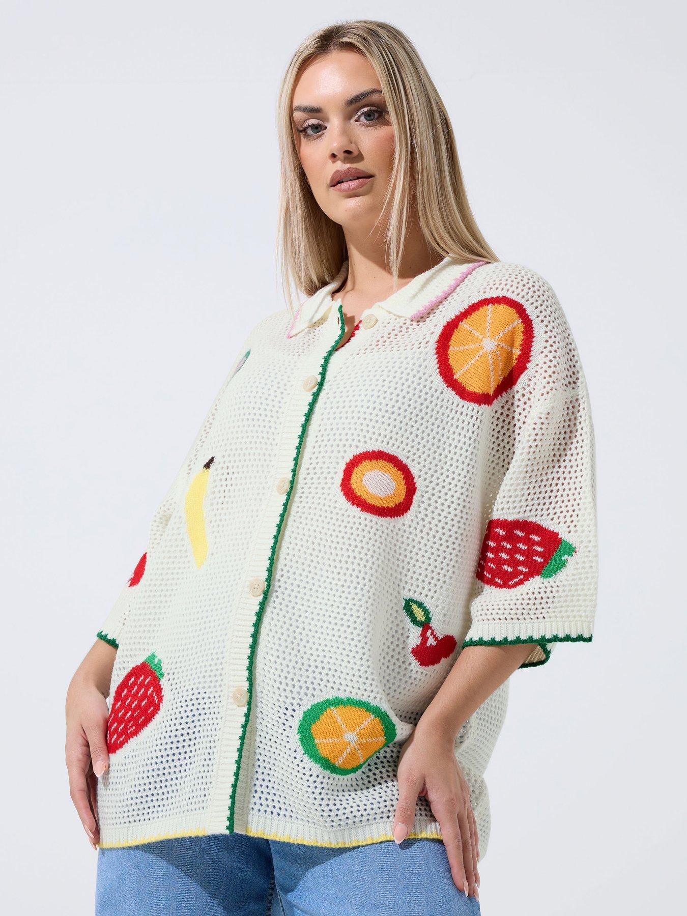 yours-curve-fruit-print-crochet-shirt-whitefront