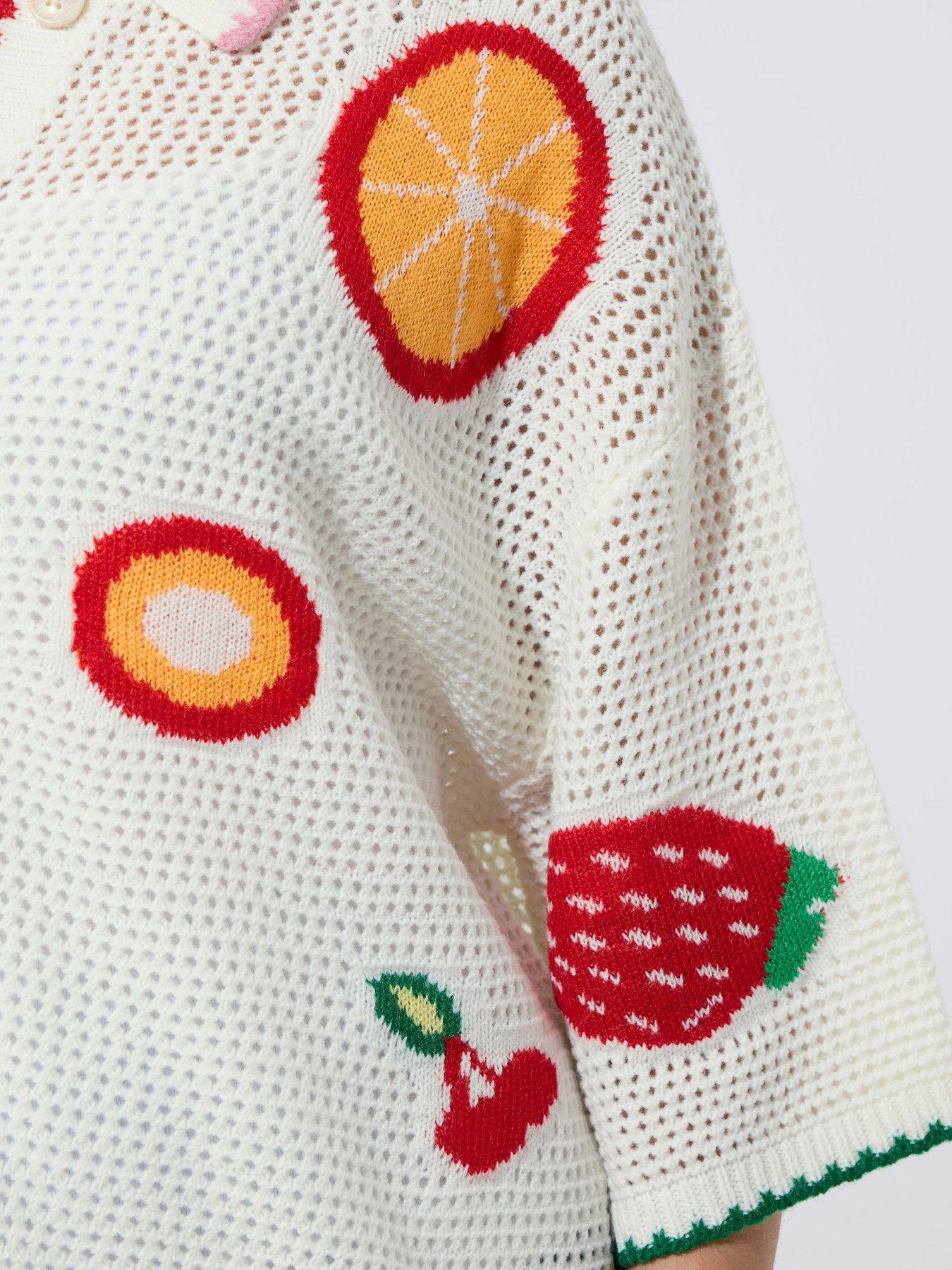 yours-curve-fruit-print-crochet-shirt-whiteoutfit