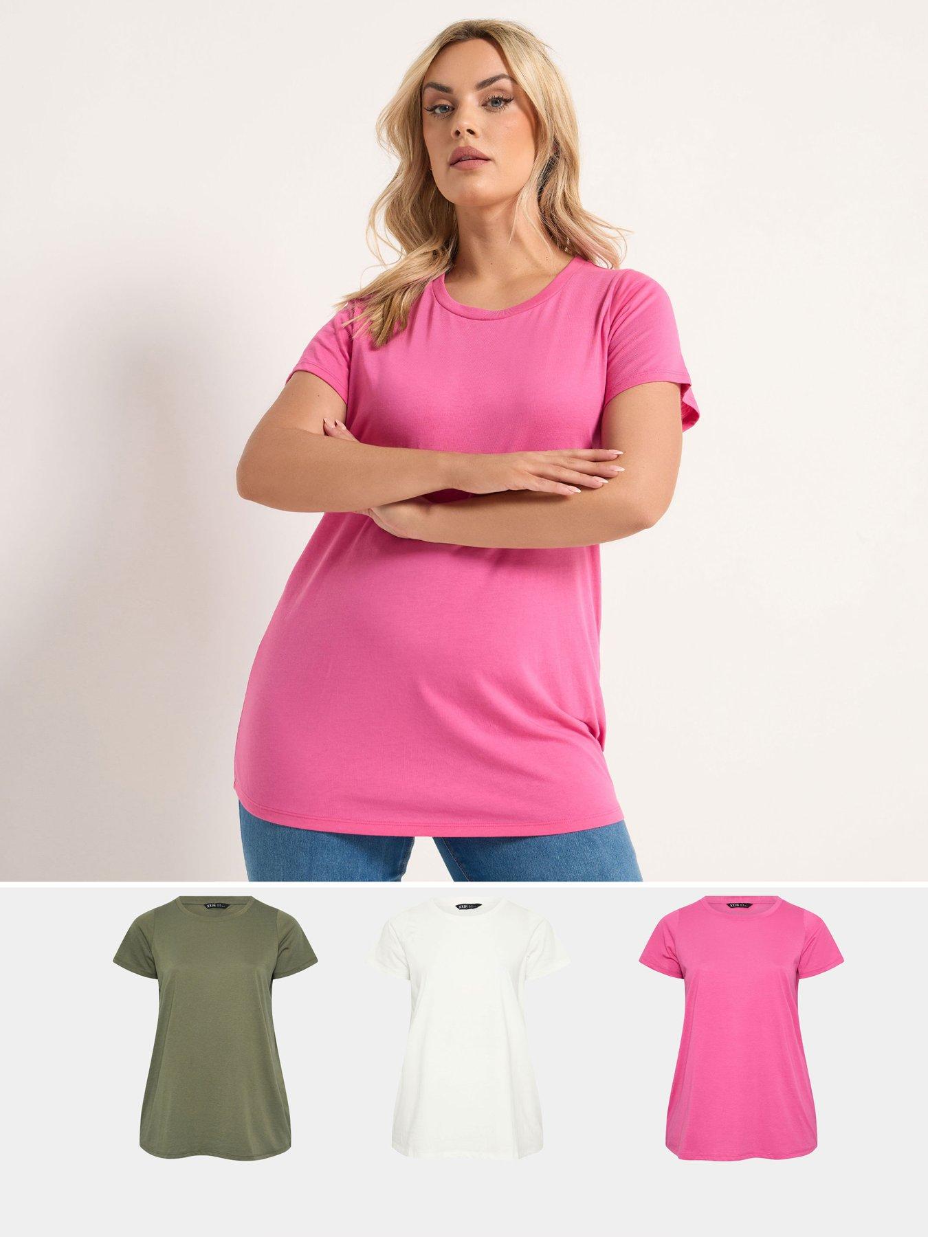 yours-curve-3-pack-short-sleeve-basic-t-shirts-greenpinkwhite