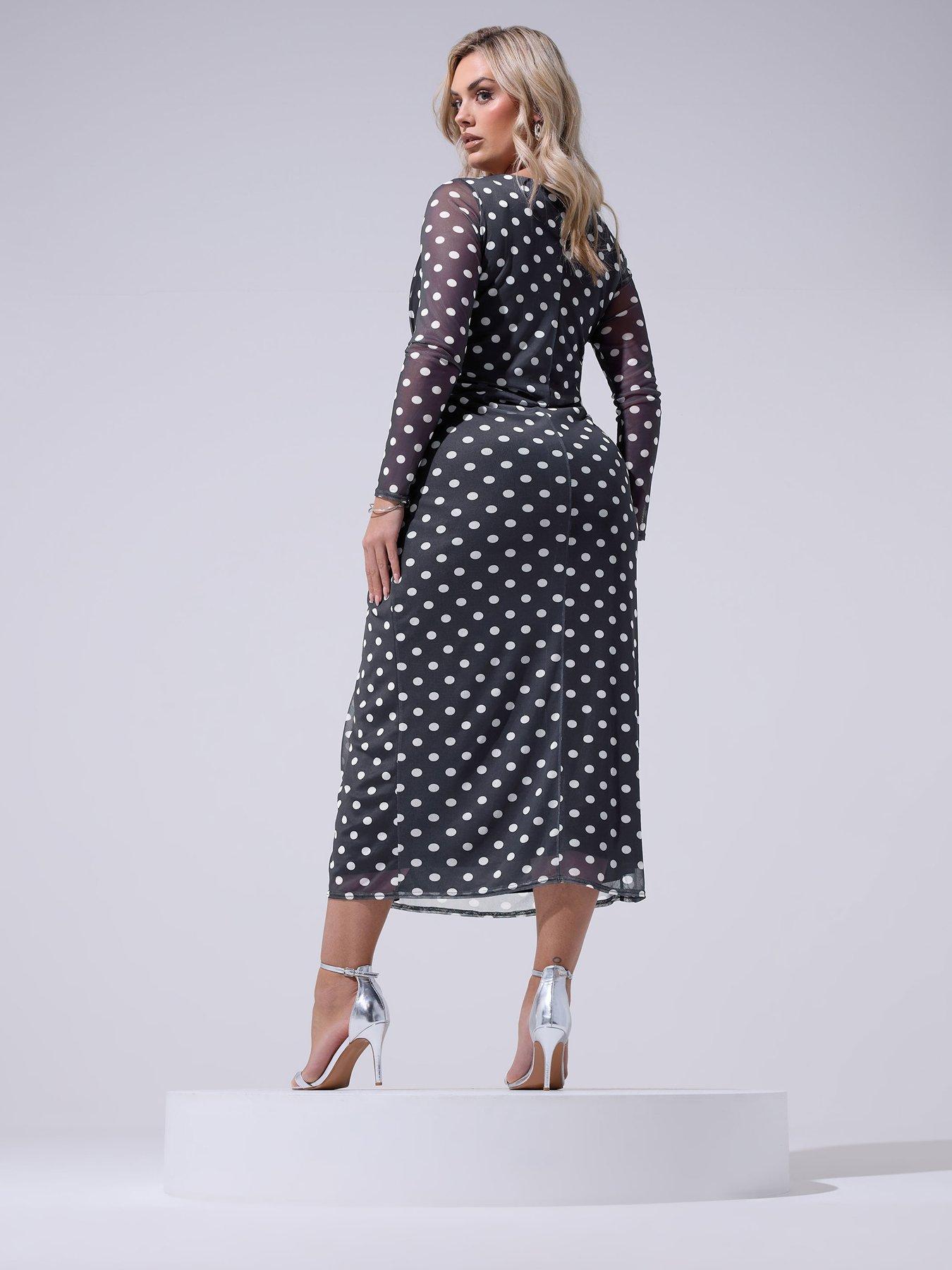 yours-curve-polka-dot-print-side-knot-dress-navystillFront