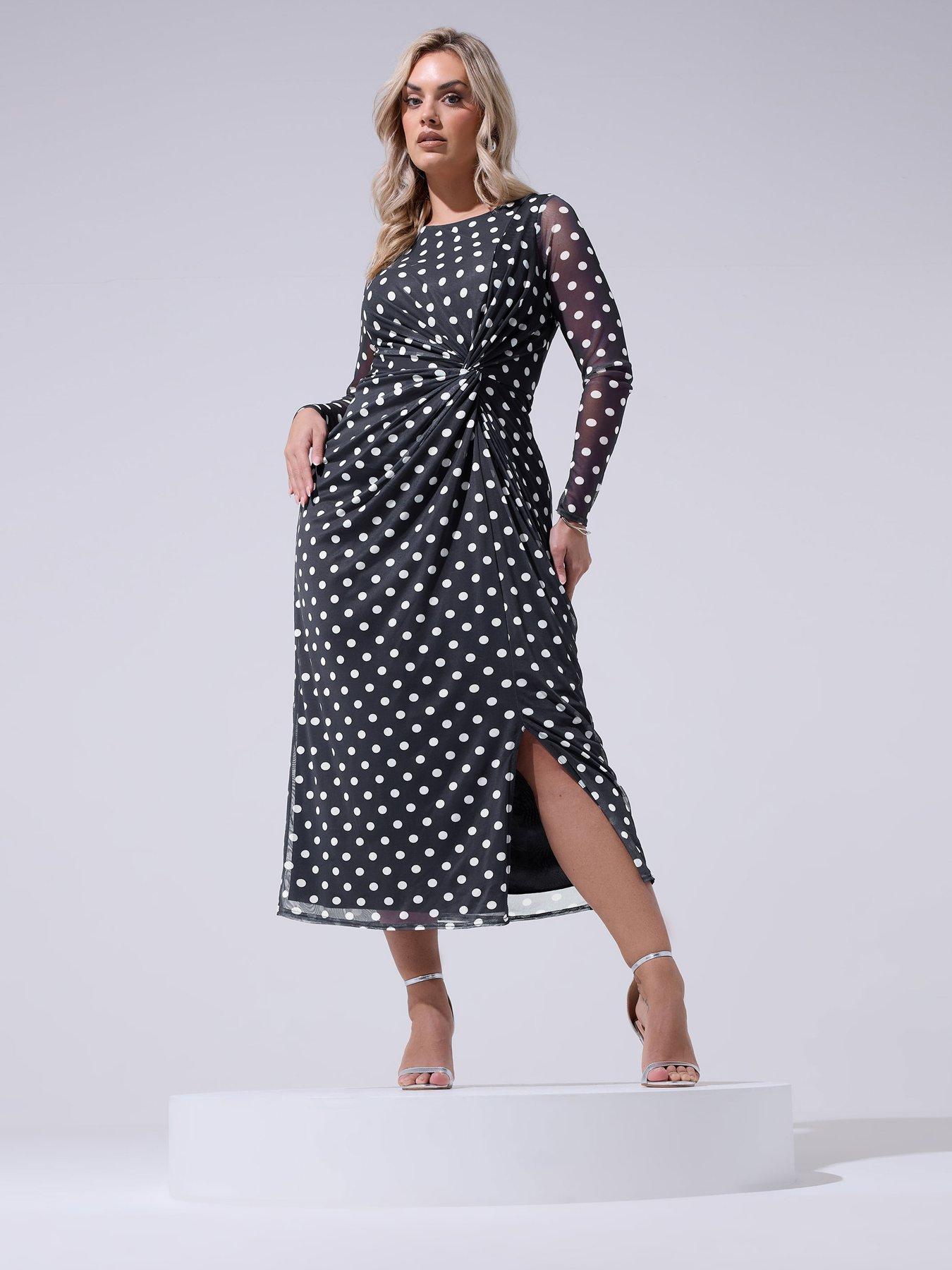yours-curve-polka-dot-print-side-knot-dress-navyback