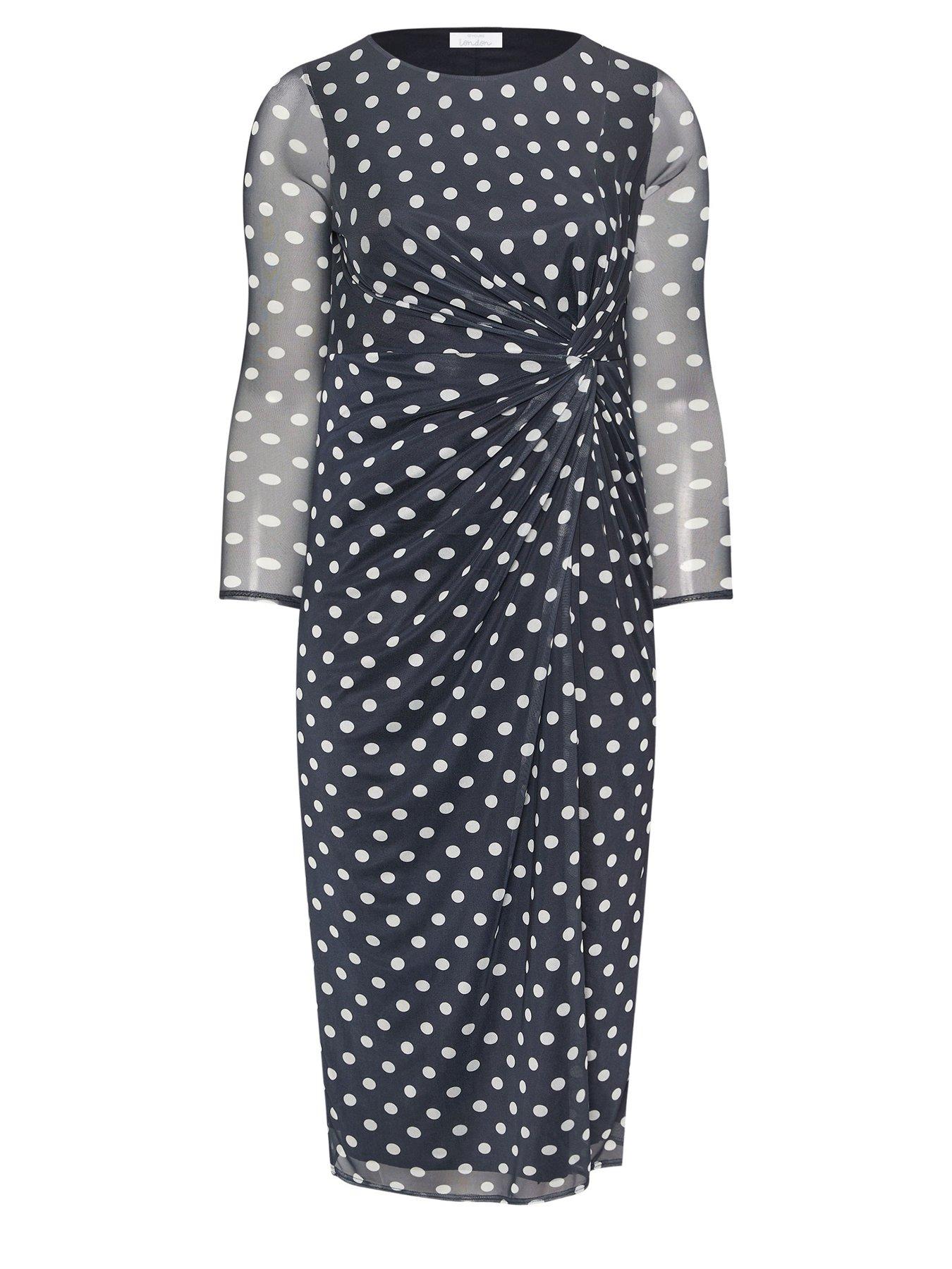 yours-curve-polka-dot-print-side-knot-dress-navydetail