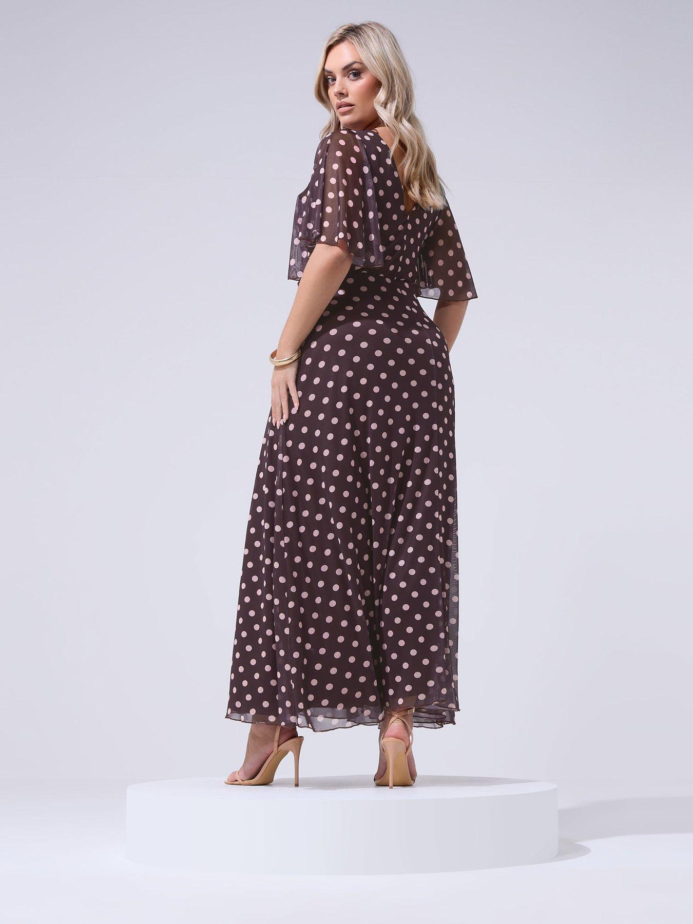 yours-curve-polka-dot-print-mesh-wrap-maxi-dressstillFront
