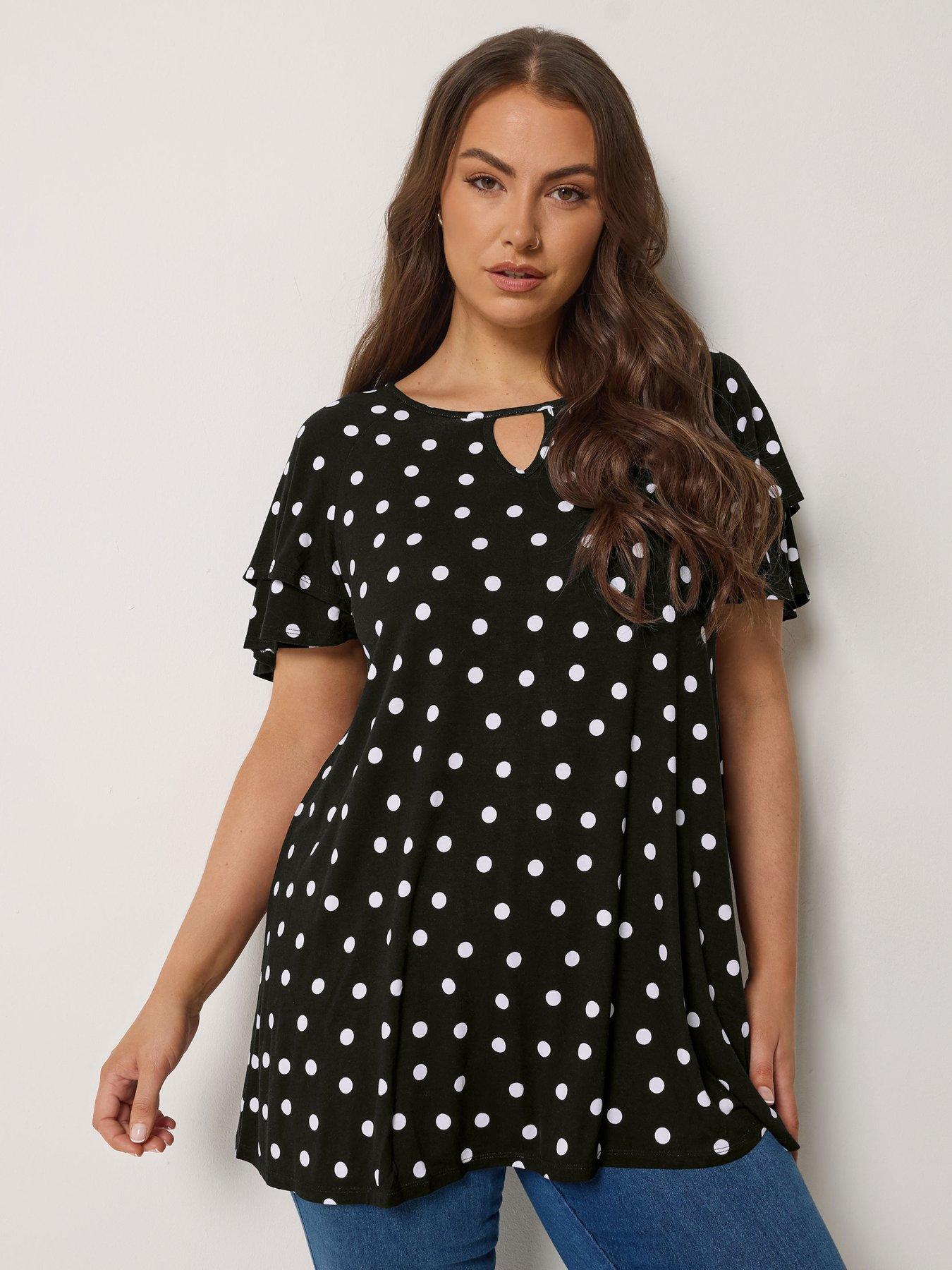 Yours Curve Double Frill Keyhole Blouse - Black