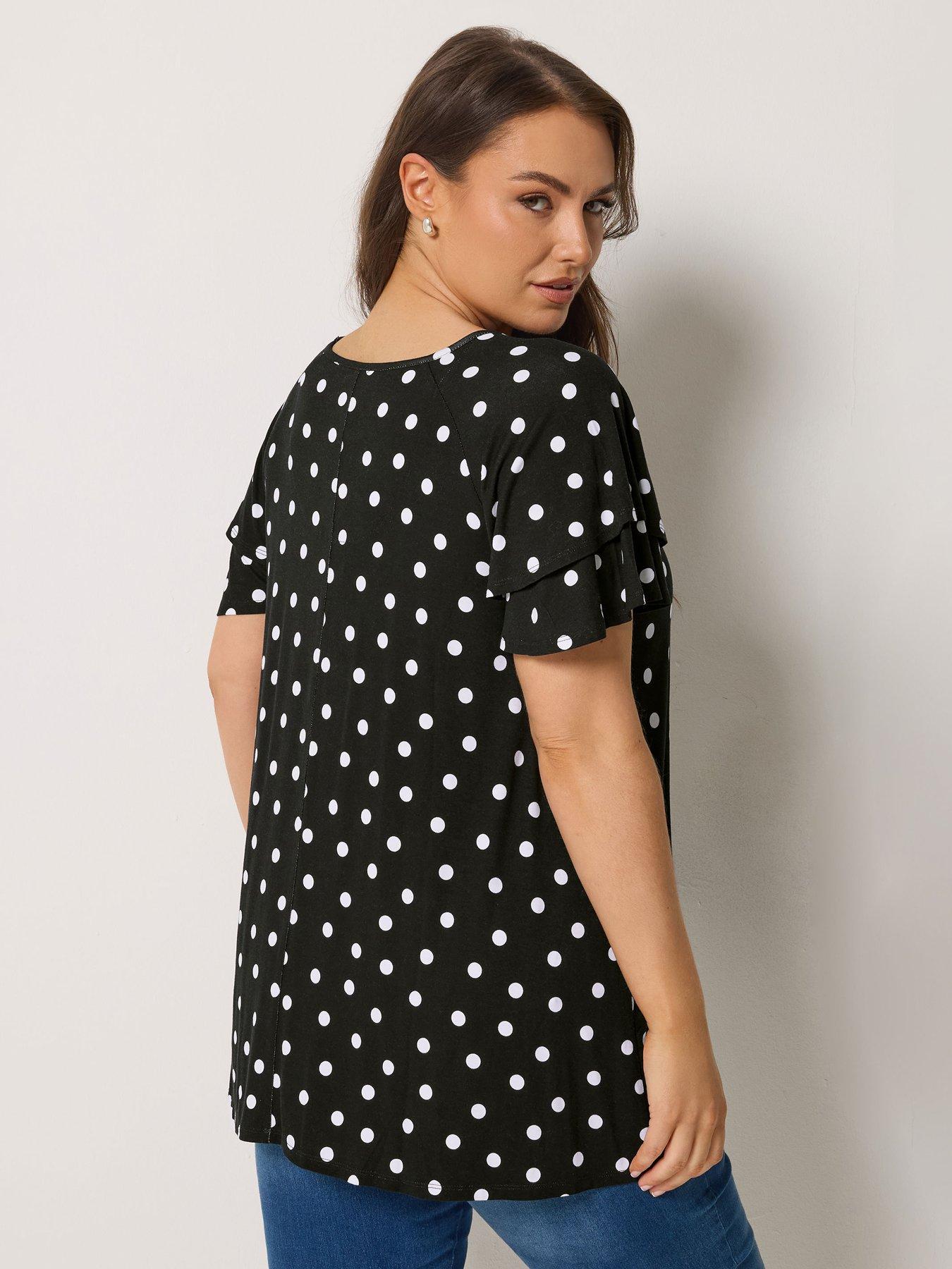 Image 2 of 5 of Yours Curve Double Frill Keyhole Blouse - Black