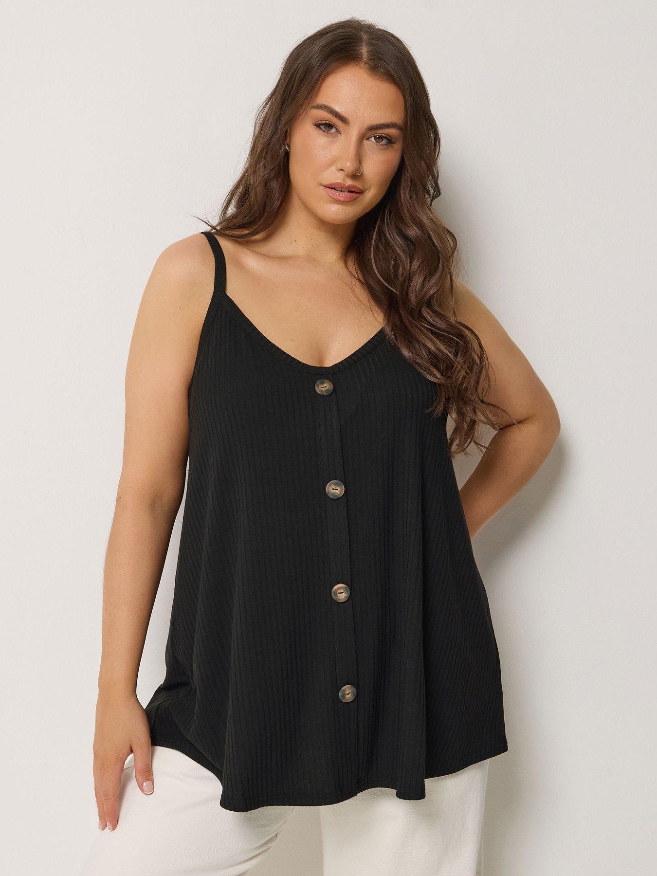 Yours Curve Ribbed Swing Cami - Black