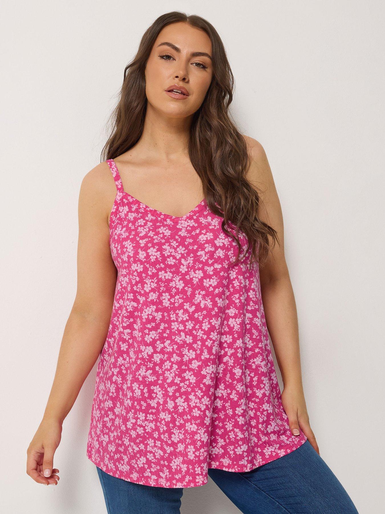 Image 1 of 5 of Yours Curve Ribbed Swing Printed Cami - Pink