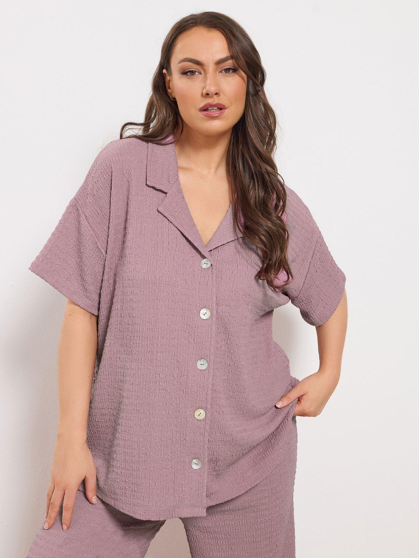 Yours Curve Textured Resort Shirt - Pink